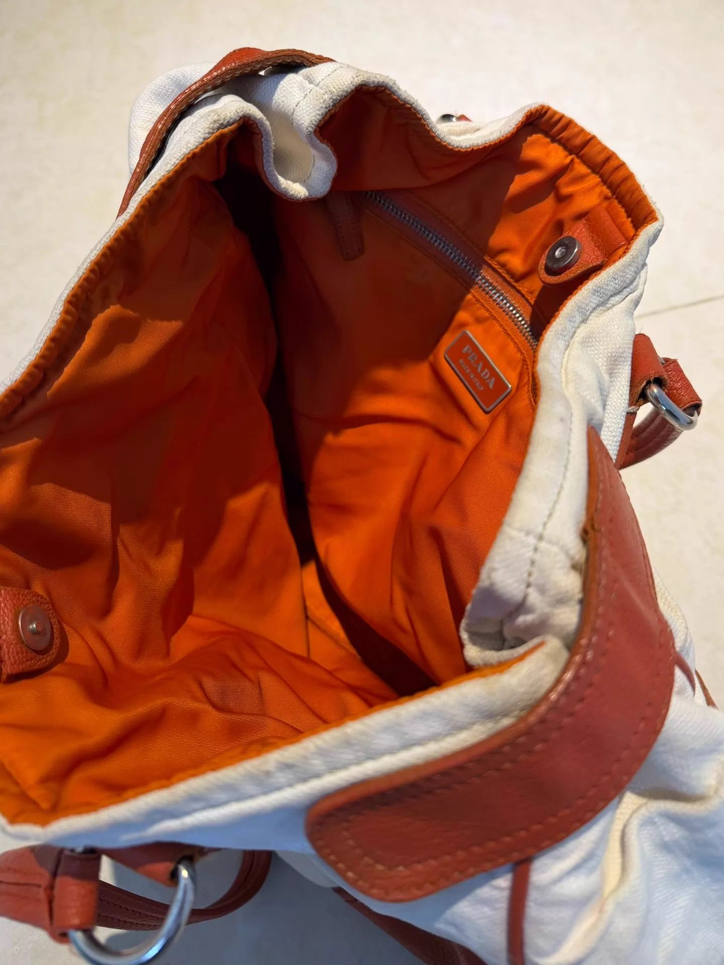 Prada Prada Bicolor Nylon Tote White/Orange Logo Pockets Unisex Size ONE SIZE - 6 Thumbnail