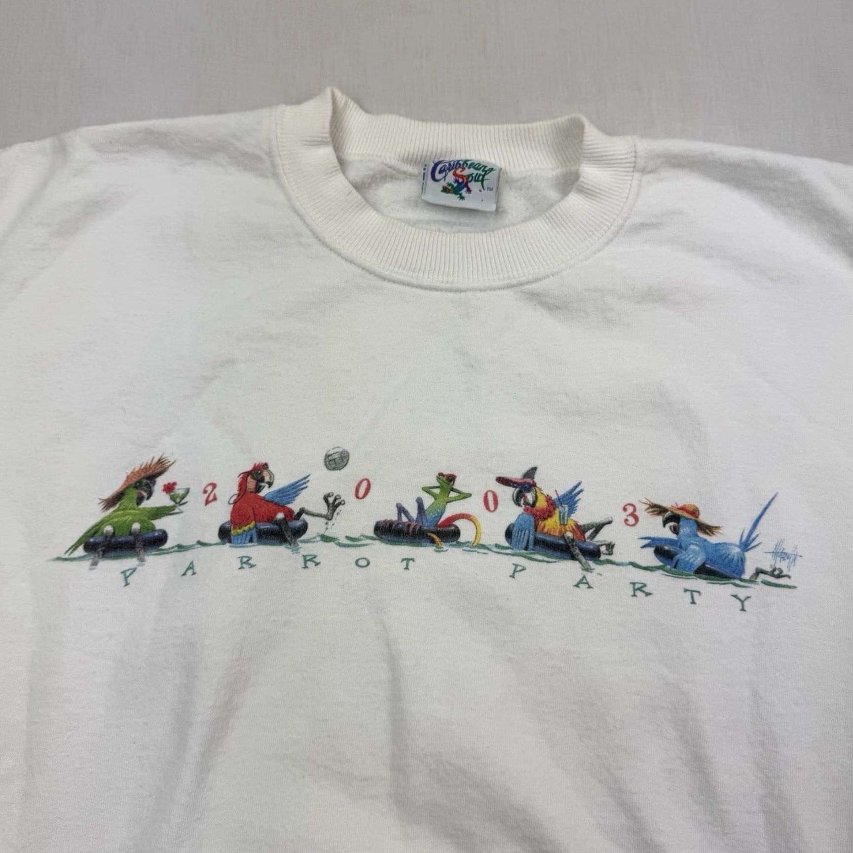 Vintage VINTAGE Caribbean Soul Sweatshirt Mens Large White Parrot Party Nature 2003 Y2K Size US L / EU 52-54 / 3 - 6 Thumbnail