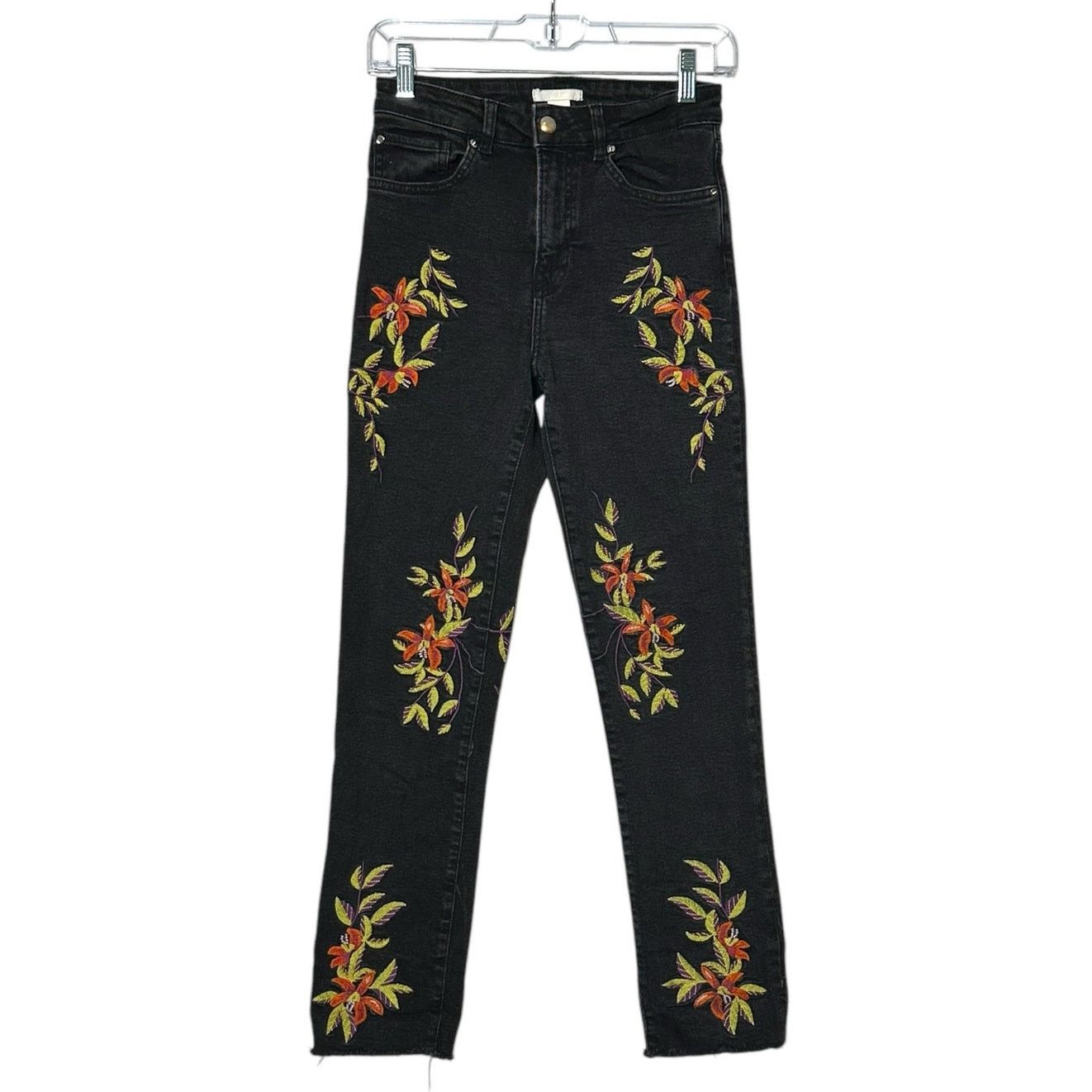 H&M H&M black floral embroidered high rise jeans size 4 Size 27" / US 4 / IT 40 - 1 Thumbnail