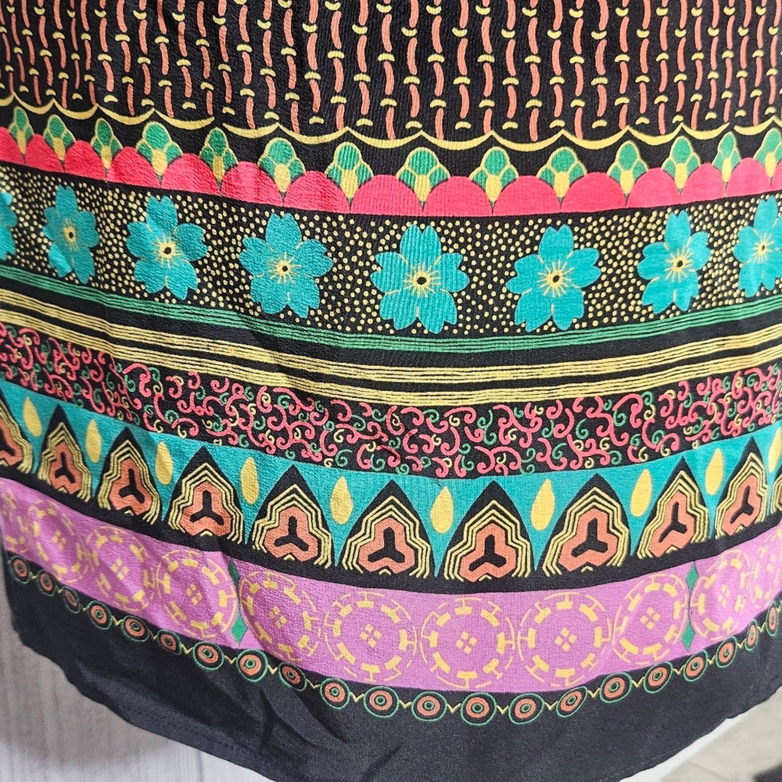 Vintage Vintage 80s Raul Blanco Silk Boho Long Sleeve Midi Dress Size L / US 10 / IT 46 - 6 Thumbnail