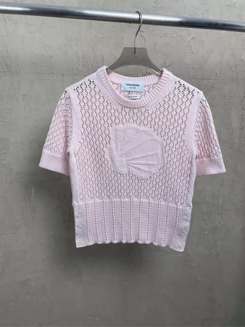 Thom Browne Pink shell lace knit short sleeves