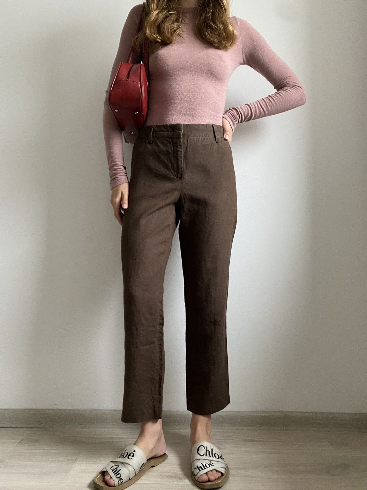 Prada PRADA WOMEN CROPPED PANTS BROWN LINEN FLAT FRONT IT 46 XL Size 32" / US 10 / IT 46 - 3 Thumbnail
