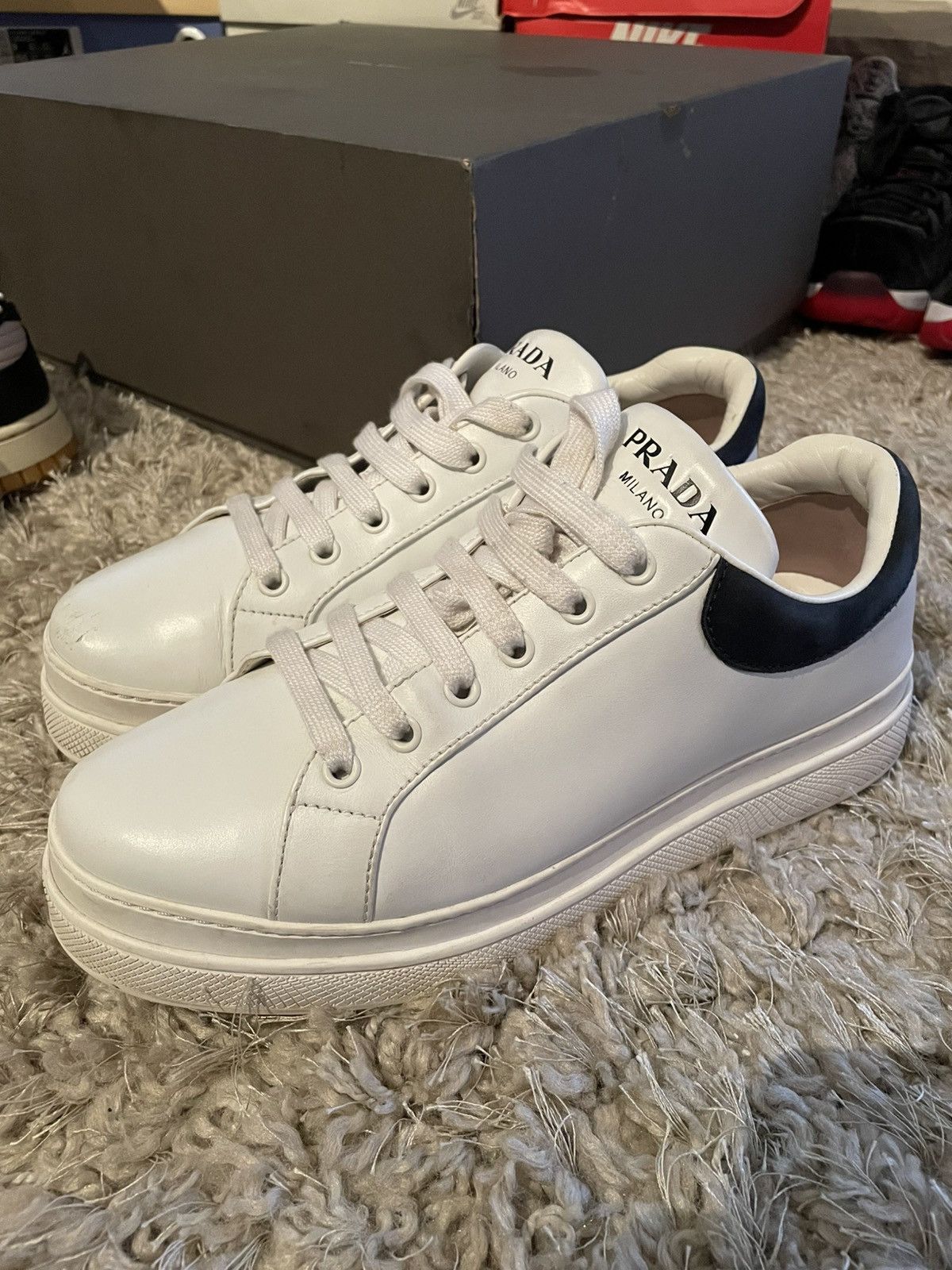Prada Prada White Leather Platform Trainer Size US 8 / EU 41 - 1 Thumbnail