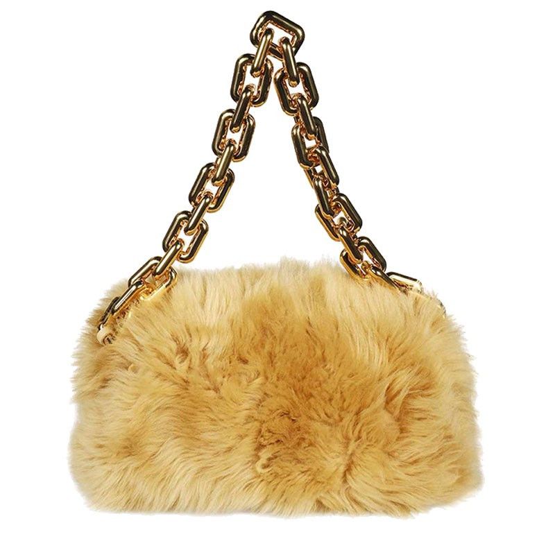 Bottega Veneta o1mle0325 Size: OS / Shearling Chain Pouch in Beige Size ONE SIZE - 3 Thumbnail