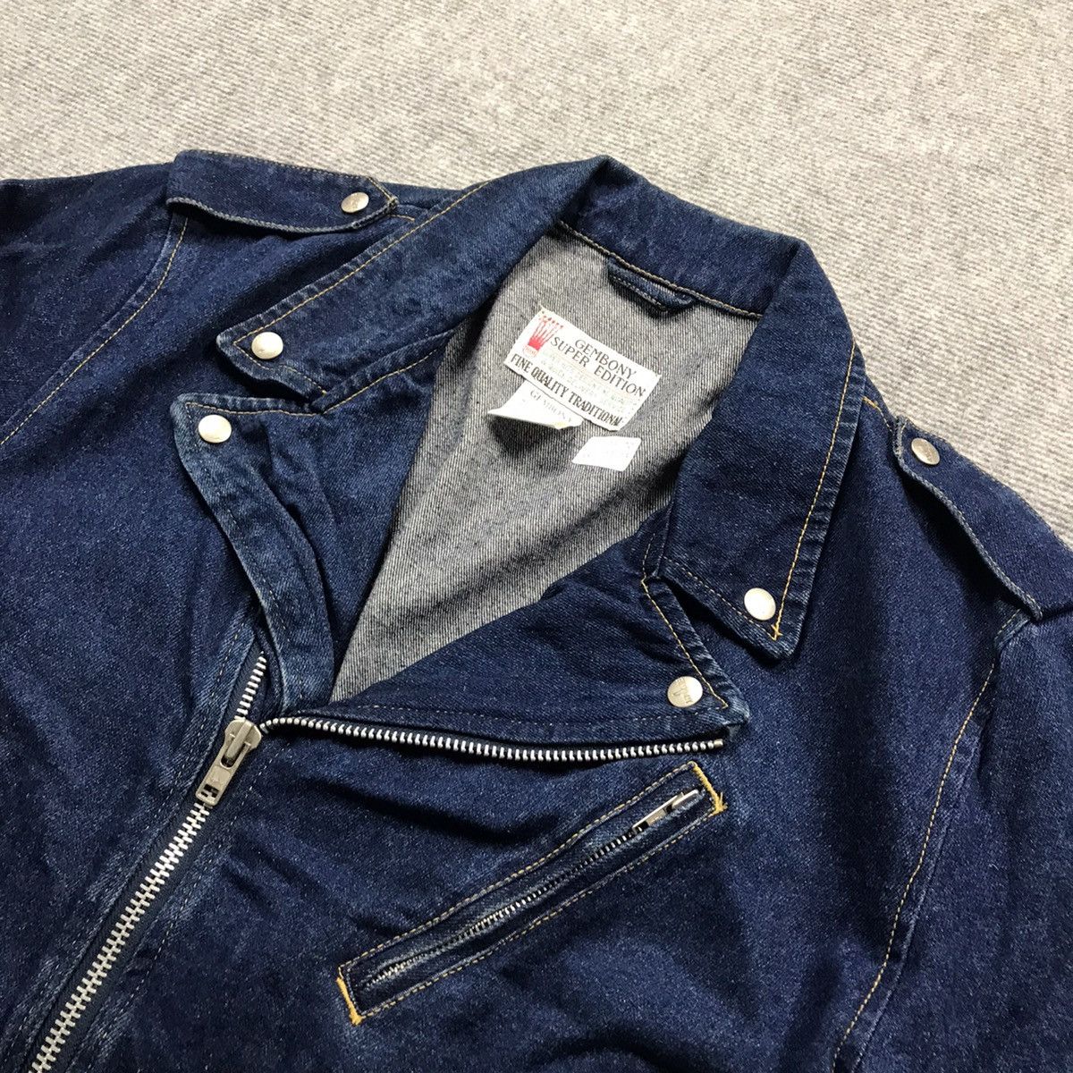 Designer × Japanese Brand 🔥DOUBLE COLLAR DENIM GEMBONY DENIM JACKET Size US M / EU 48-50 / 2 - 4 Thumbnail