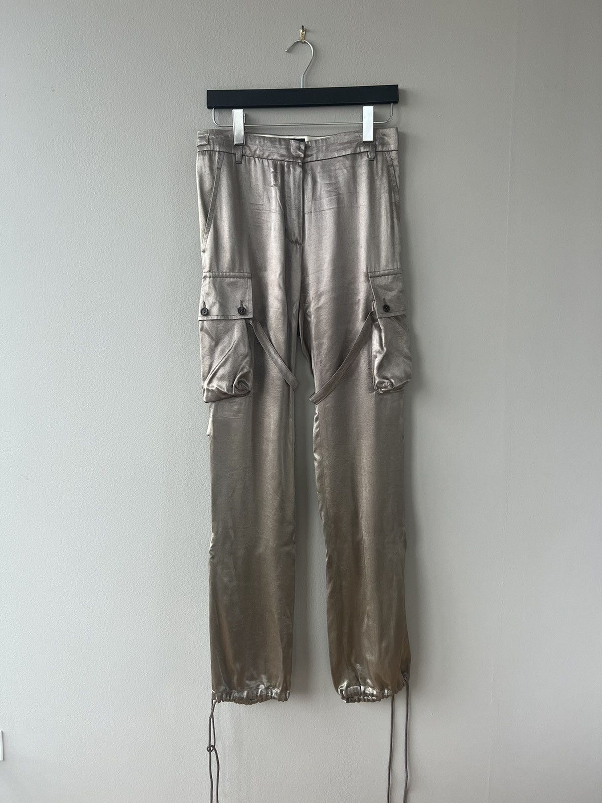 image of Ann Demeulemeester Aw02 Bondage Cargo Pants in Silver, Women's (Size 26)