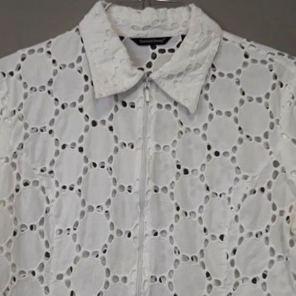 Vintage Samuel Dong Jacket Medium White Eyelet Zipper Front Wearable Art Classic Womens Size M / US 6-8 / IT 42-44 - 2 Thumbnail