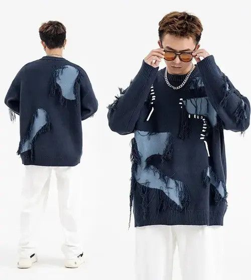 Aran Isles Knitwear × Homemade Knitted Sweater American Loose Pullover Harajuku Style Size US L / EU 52-54 / 3 - 4 Thumbnail
