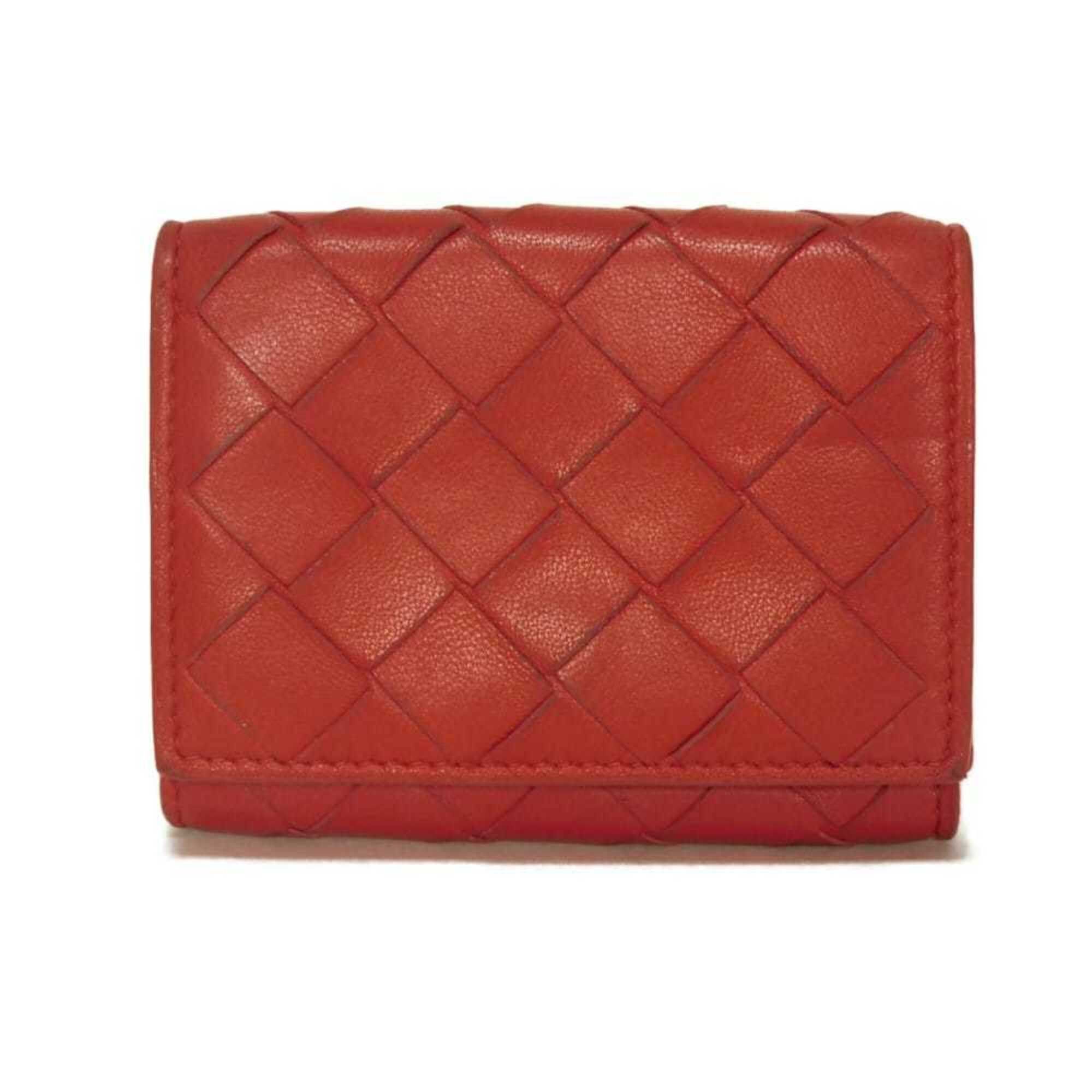 Bottega Veneta Bottega Veneta Tiny Nappa Calf Tri-fold Wallet with RFID IC Chip, Maxi Intrecciato, Red, 635561, Men's & Women's Size ONE SIZE - 1 Thumbnail
