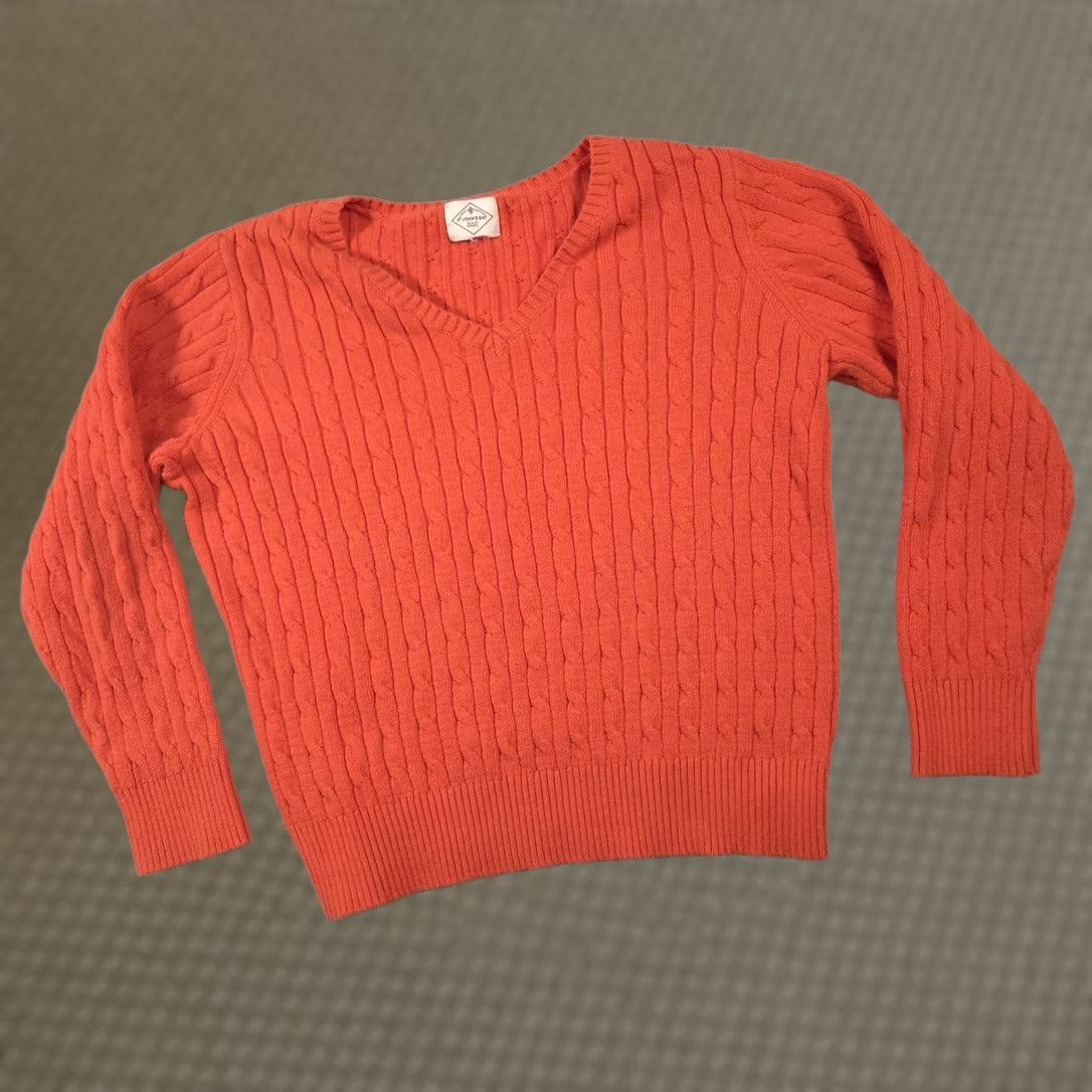 Vintage VINTAGE St. John's Bay Sweater Womens Large Orange Cable Knit V Neck Pullover Ribbed Trim Size L / US 10 / IT 46 - 1 Thumbnail