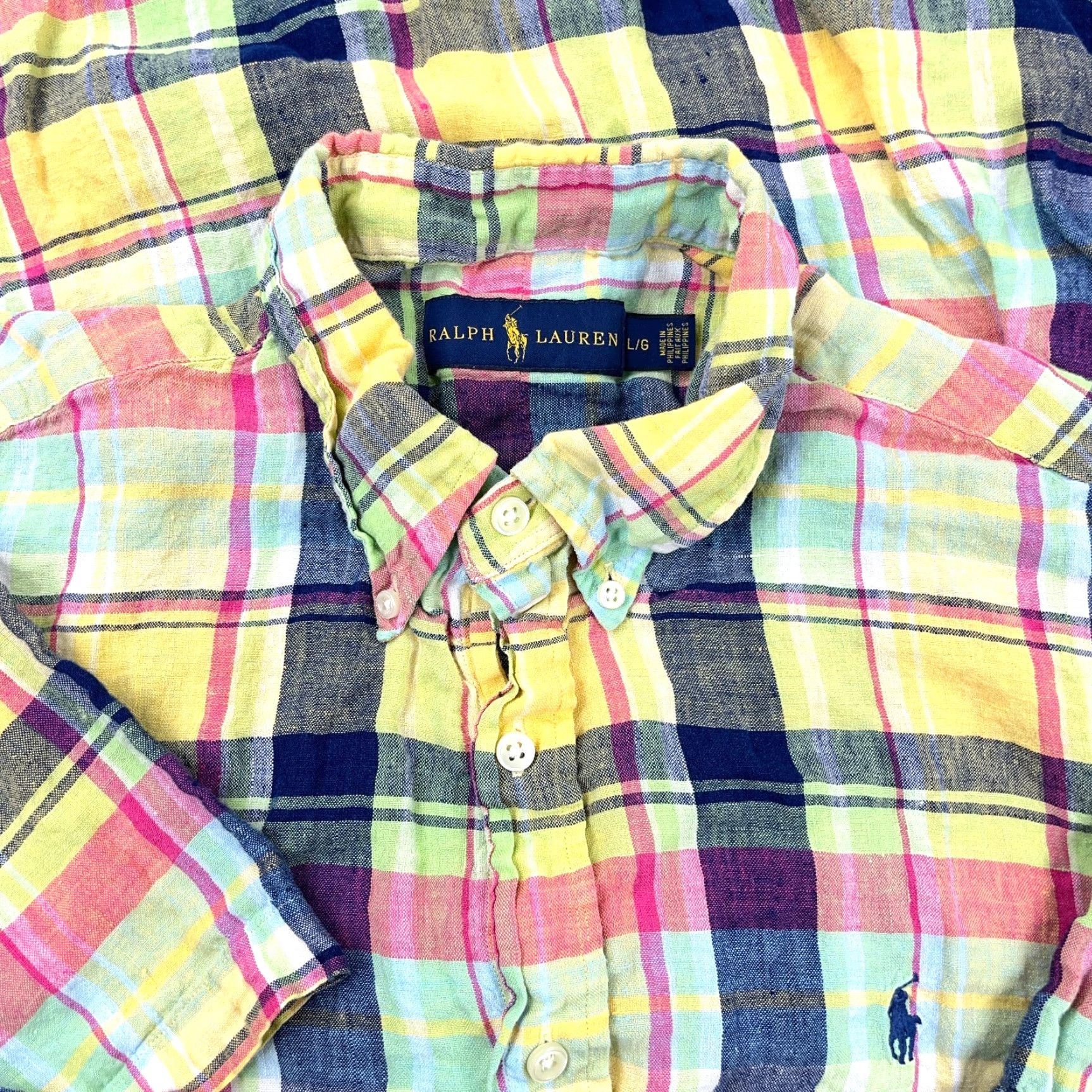 Ralph Lauren Ralph Lauren Linen Shirt Men L Yellow Pink Blue Button Up Tartan Plaid Prep Shirt Size US L / EU 52-54 / 3 - 2 Thumbnail