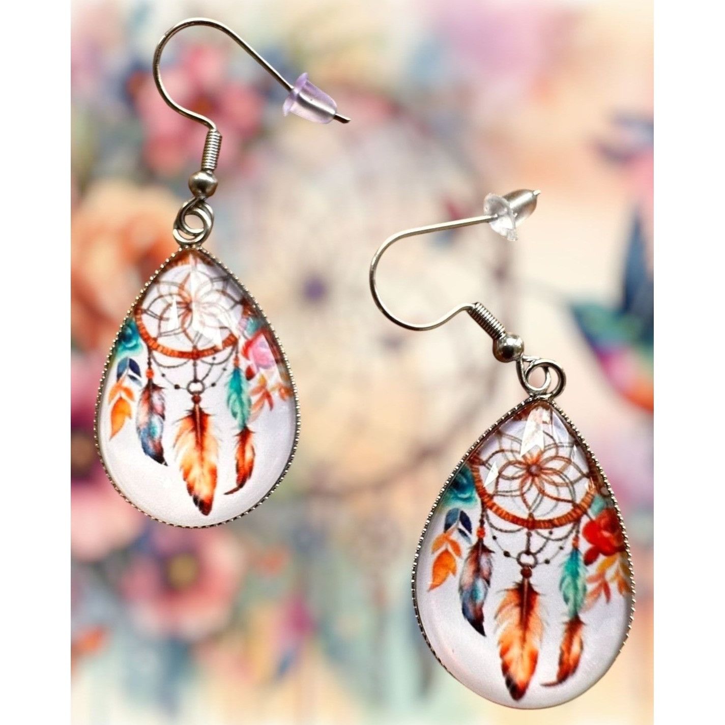 Handmade Native American Dreamcatcher Earrings New Teardrop Feathers Size ONE SIZE - 9 Thumbnail