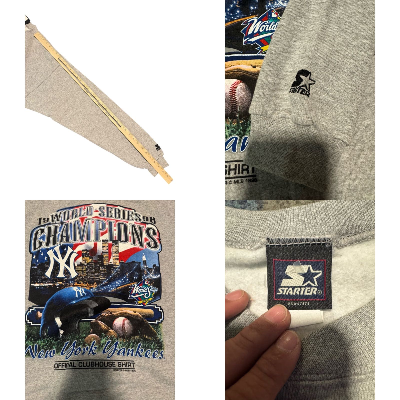 Starter VINTAGE Starter New York Yankees Sweatshirt MLB Gray Oversized Large Crew Neck Men's 1998 Champ Graphic Print Fleece Knit Pullover Size US L / EU 52-54 / 3 - 9 Thumbnail
