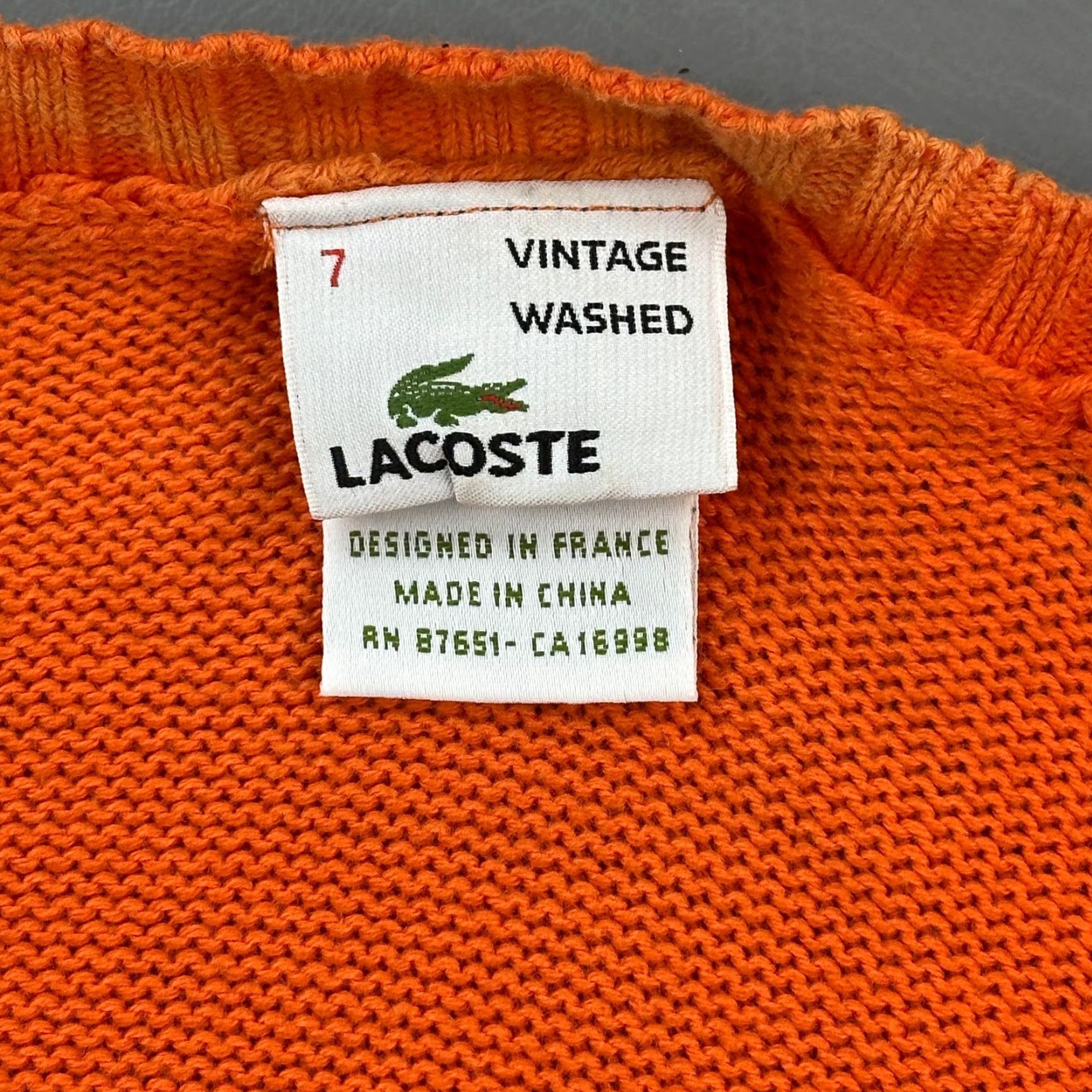 Lacoste Lacoste Mens Orange Vintage Washed Cable Knit Pullover Sweater 7 (XL) Preppy" Size US XL / EU 56 / 4 - 5 Thumbnail