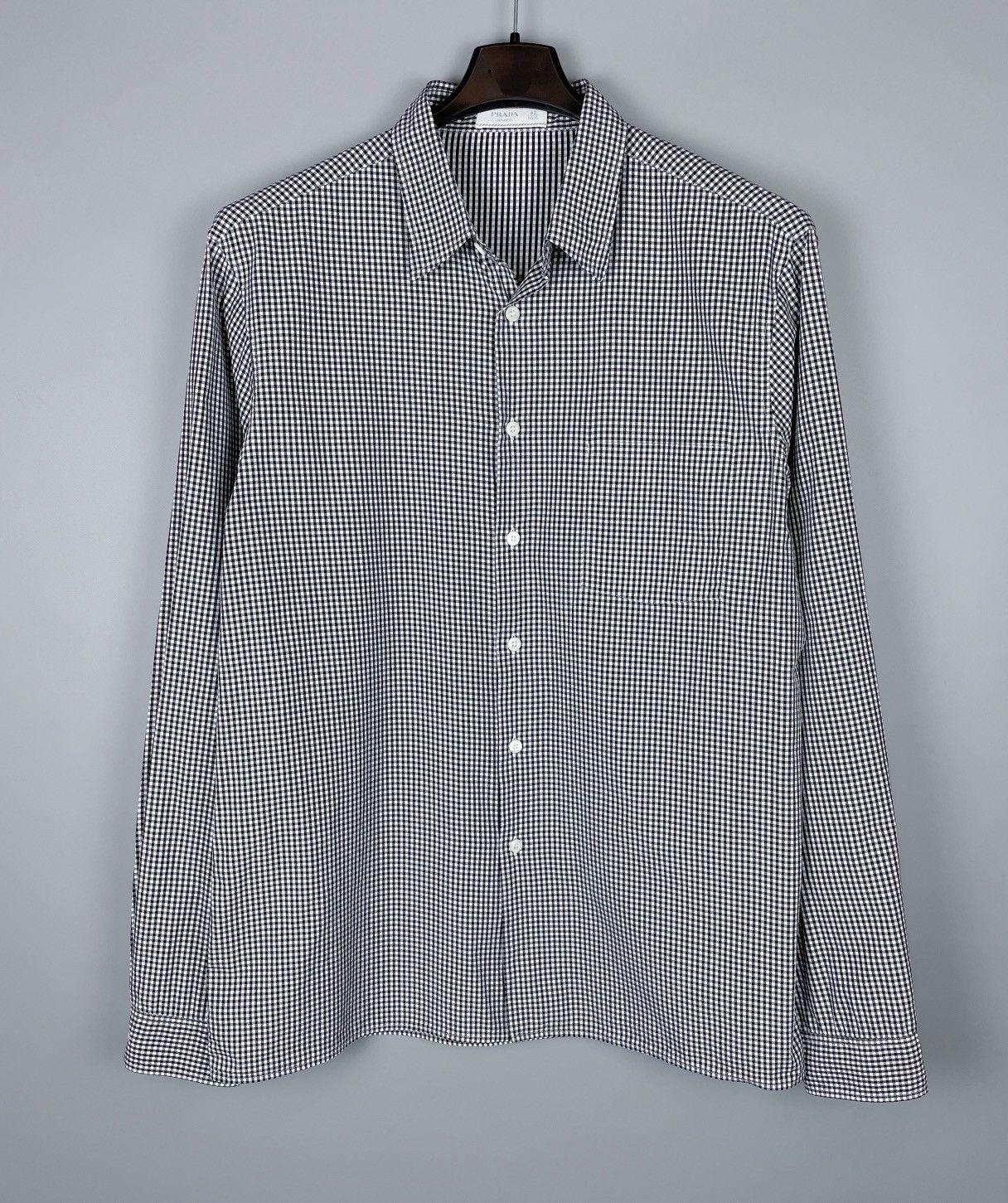 Prada Men’s PRADA White Tab Gingham Check Long Sleeve Shirt Size M Size US M / EU 48-50 / 2 - 2 Thumbnail