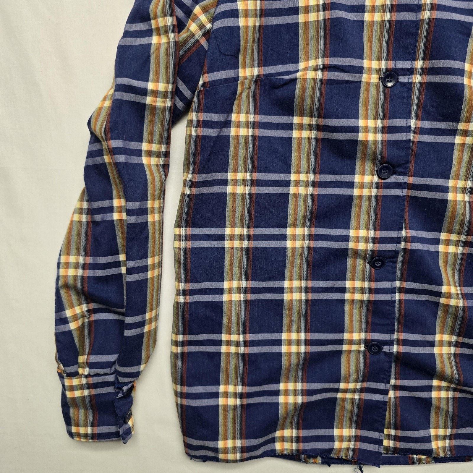 Vintage Vintage Plaid Shirt M Blue Yellow Wide Collar Button Up Size L / US 10 / IT 46 - 3 Thumbnail