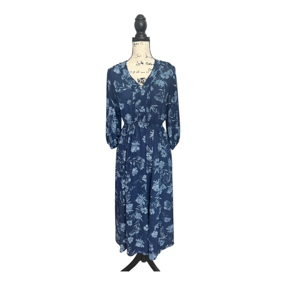 Element Elements SZ S blue ruffle frill floral print long sleeve dre Size S / US 4 / IT 40 - 5 Thumbnail