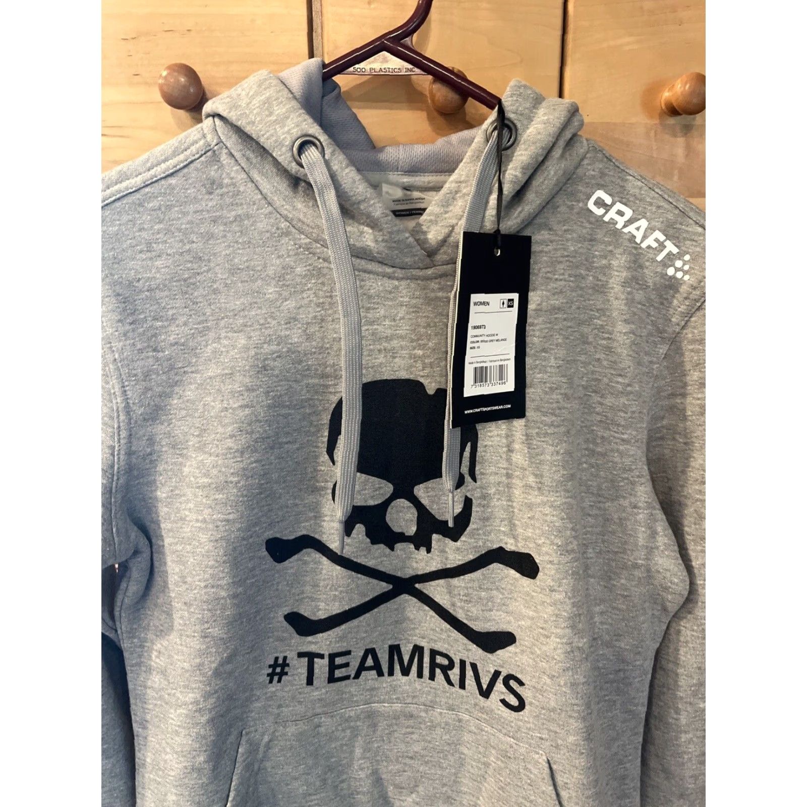 Vintage CRAFT Hoodie Women's XS Gray Black Skull Crossbones Pullover Hooded Pockets New XS Activewear Sweatshirt Girls Ladies Size XS / US 0-2 / IT 36-38 - 2 Thumbnail