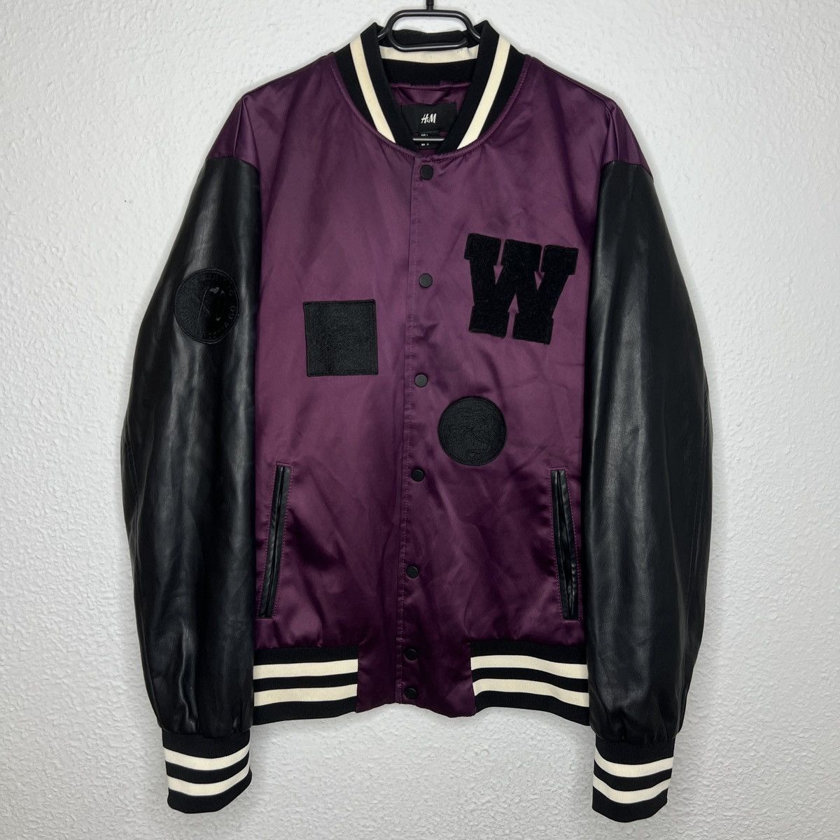 H&M The Weeknd XO H&M Varsity Jacket Purple Black Leather Drill | Grailed