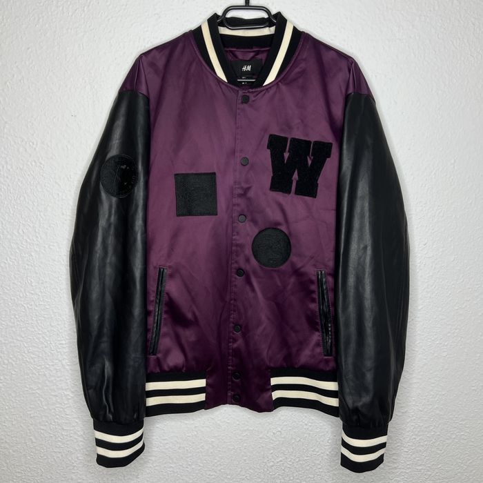H&M The Weeknd XO H&M Varsity Jacket Purple Black Leather Drill Grailed