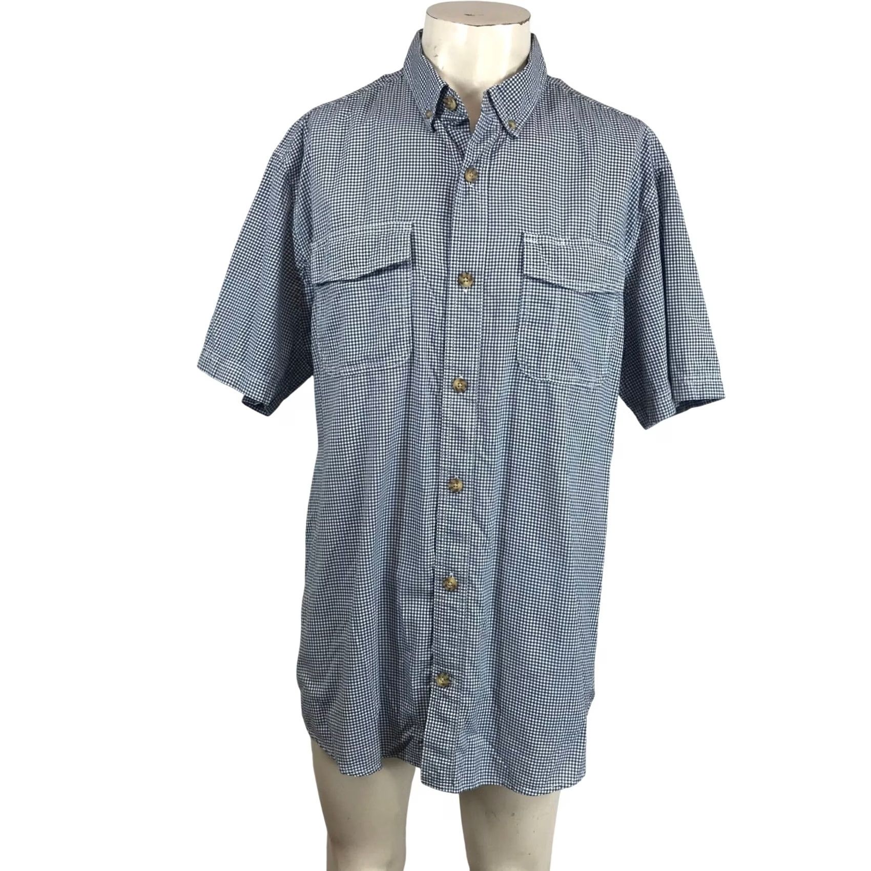 Duluth Trading Company Duluth Trading Co Men Large Gingham Short Sleeve Organic Cotton Shirt Navy White Size US L / EU 52-54 / 3 - 2 Thumbnail