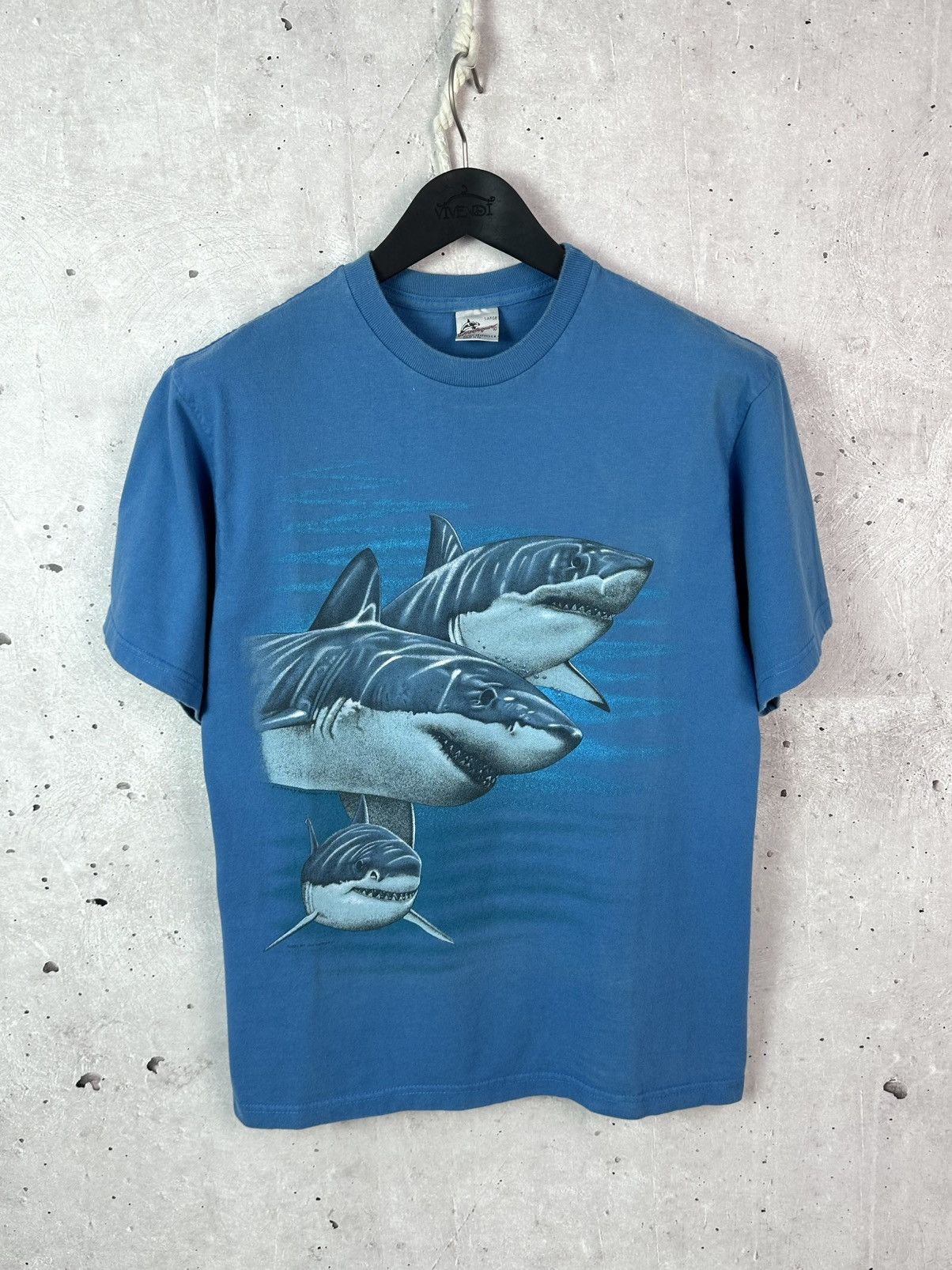 Vintage Vintage Harlequin 1993 Blue Cotton Sharks Short Sleeve Tee Size US M / EU 48-50 / 2 - 1 Thumbnail