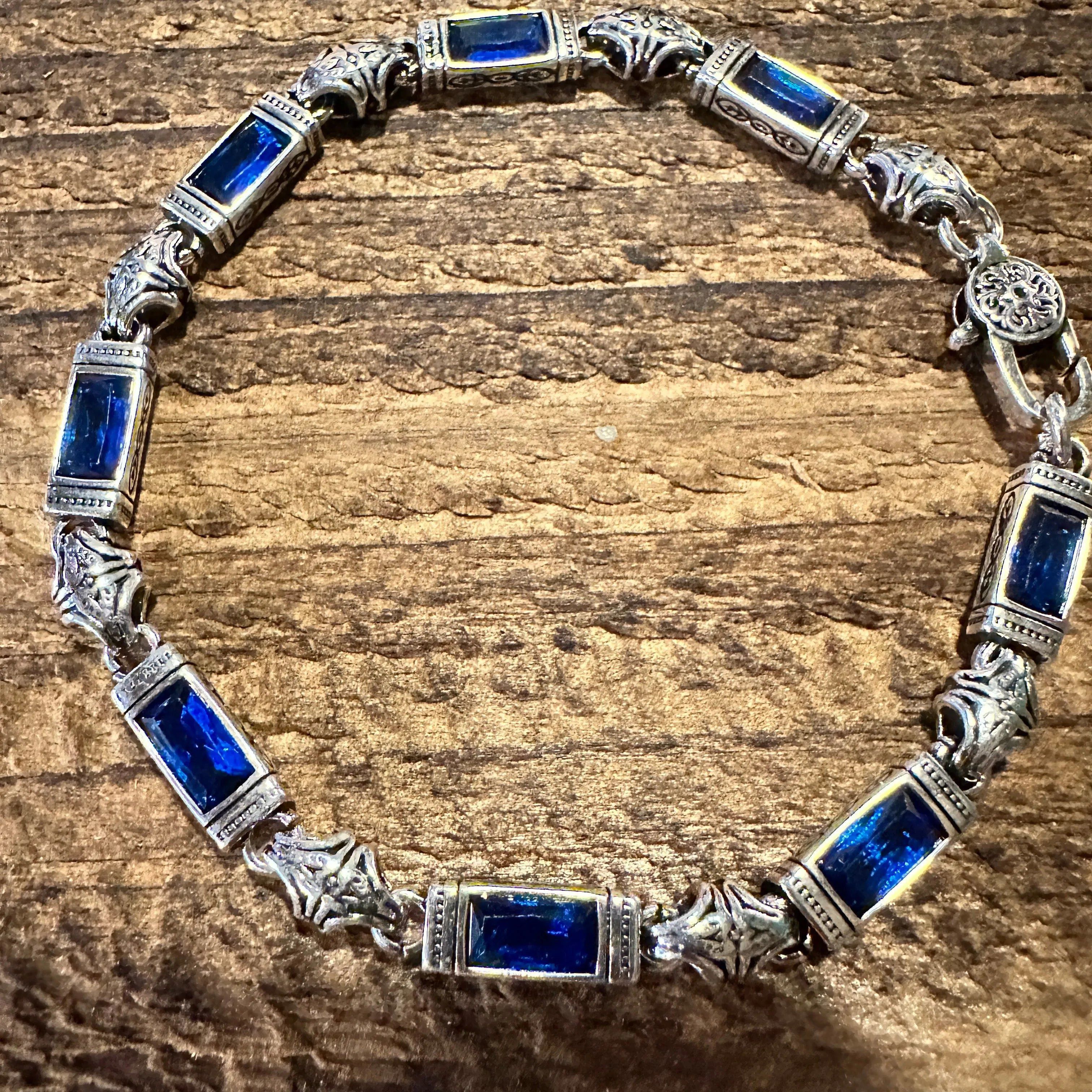 Other Boho Chic Woven Link Blue Crystal CZ Silver Bracelet, Lobste Size ONE SIZE - 4 Thumbnail