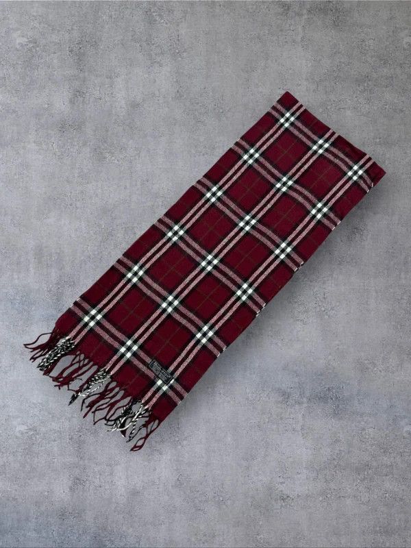 Burberry Vintage Burberry full pattern scarf burgundy wool og Size ONE SIZE - 4 Thumbnail