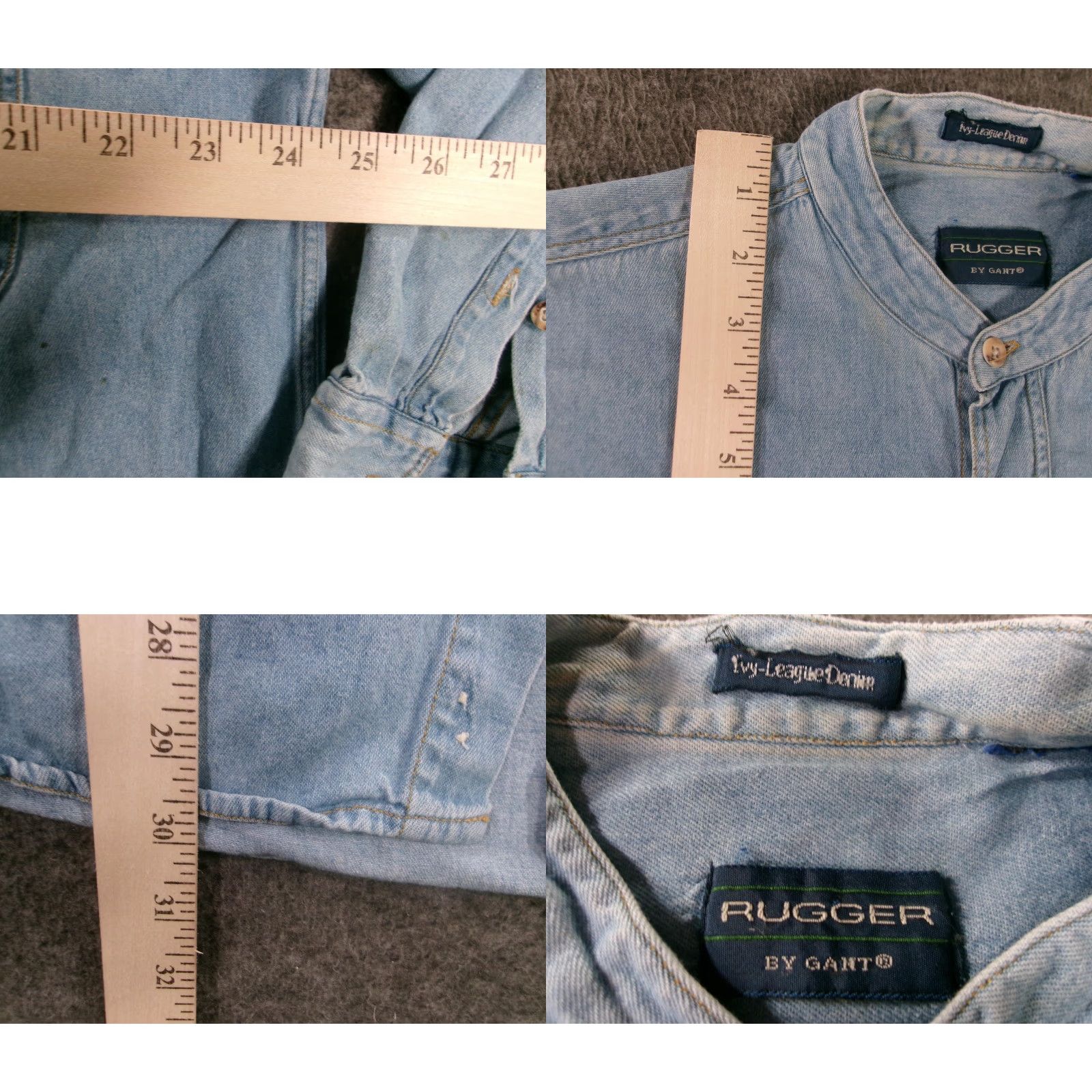 Denime RUGGER Button-Up Shirt Mens XL Blue Denim Long Sleeve Band Collar Embroidered Logo Casual Workwear Size US XL / EU 56 / 4 - 8 Thumbnail