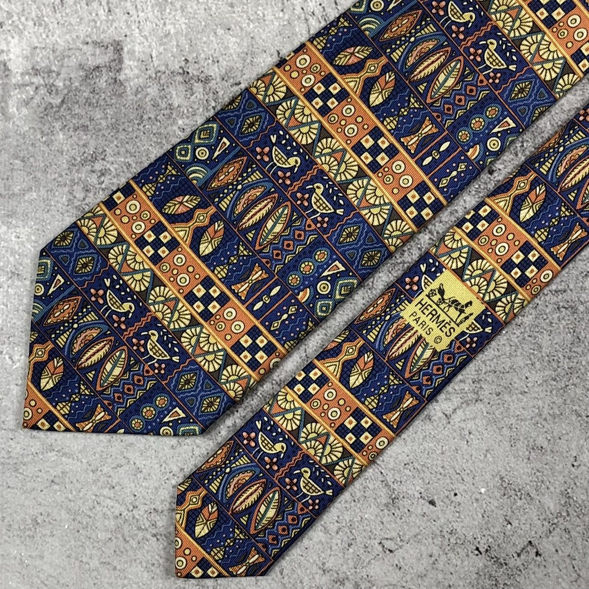 Hermes Hermes Paris Silk Tie Geometric Tribal Mosaic Bird Pattern Size ONE SIZE - 2 Thumbnail