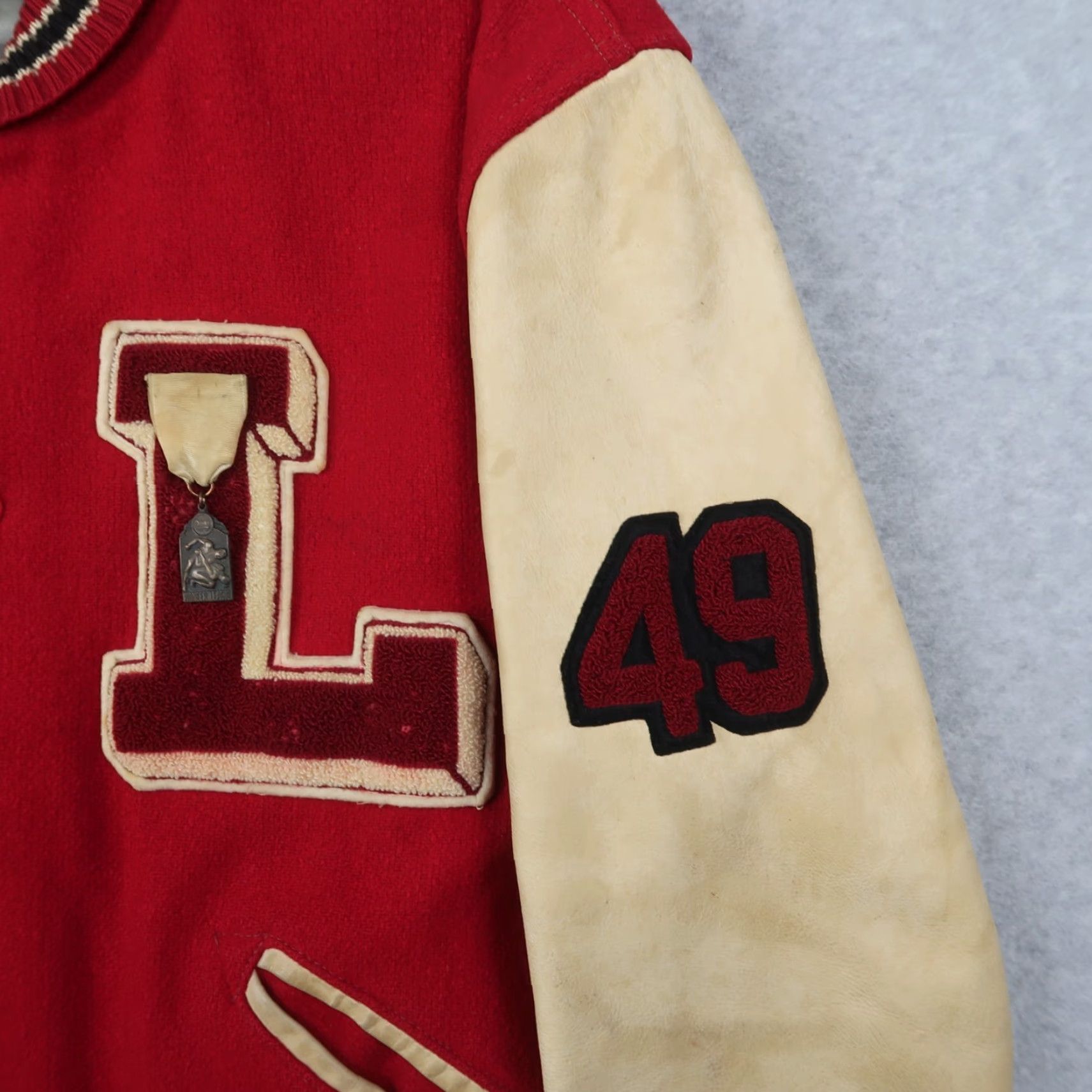 CO VINTAGE HL Whiting Co Varsity Jacket Red 60s Size 46 Wool Nylon Satin Leather Look Letterman Mens Size US S / EU 44-46 / 1 - 7 Thumbnail