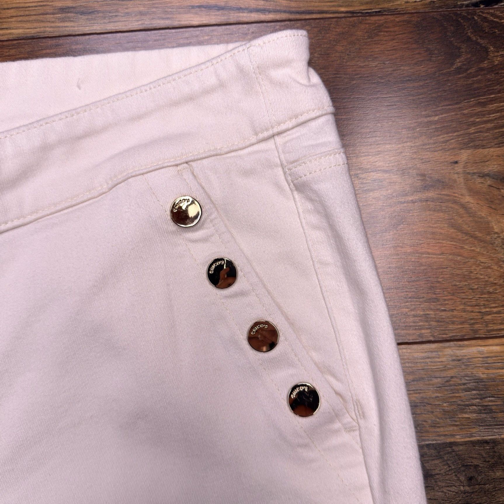 Vintage Chicos Jeans Chicos Pull On Wide Leg Jeans Womens 3R Ivory Cotton Blend Stretch Button High Rise Denim 29.5 Inseam Regular Machine Washable Size 3 Size 26" / US 2 / IT 38 - 4 Thumbnail