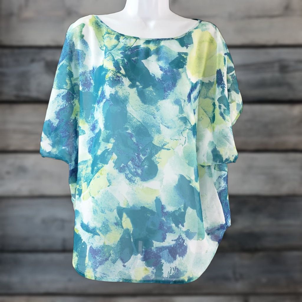 Guess Guess Womens Blouse Shirt Green Yellow Boxy L Size Large Boat Neck Womens Size L / US 10 / IT 46 - 1 Thumbnail