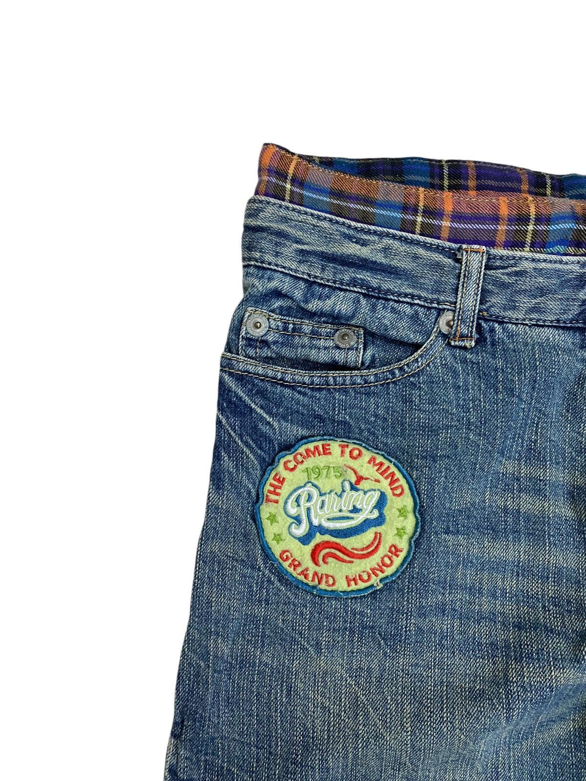 If Six Was Nine × Japanese Brand × Le Grande Bleu (L.G.B.) Grand Honor Denim Patchwork Tartan Distressed Double Waist Size US 31 - 11 Thumbnail