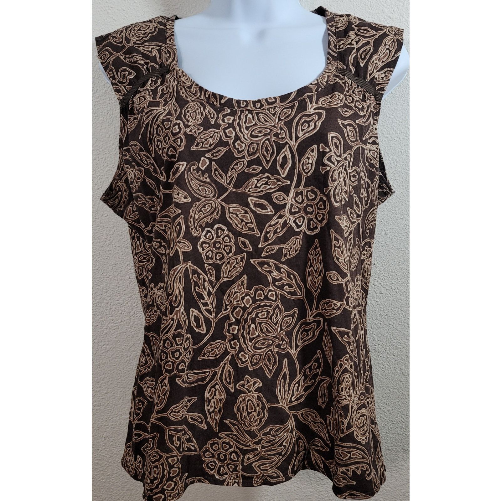 Other Crazy Horse Liz Claiborne Brown Floral Cap Sleeves Large Size L / US 10 / IT 46 - 1 Thumbnail