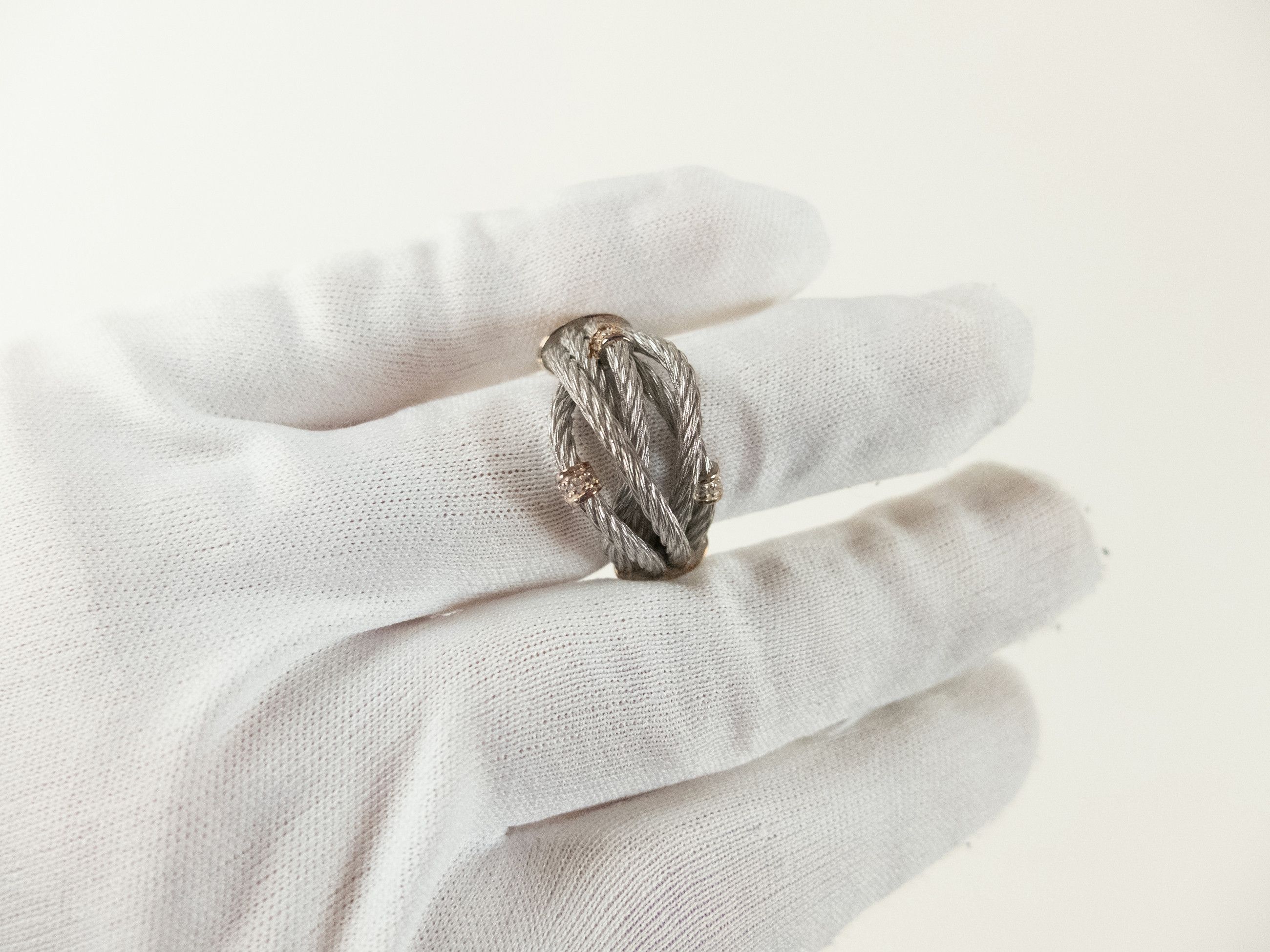 Bottega Veneta BOTTEGA VENETA Cord twisted silver ring w zirconia crystals Size ONE SIZE - 8 Thumbnail
