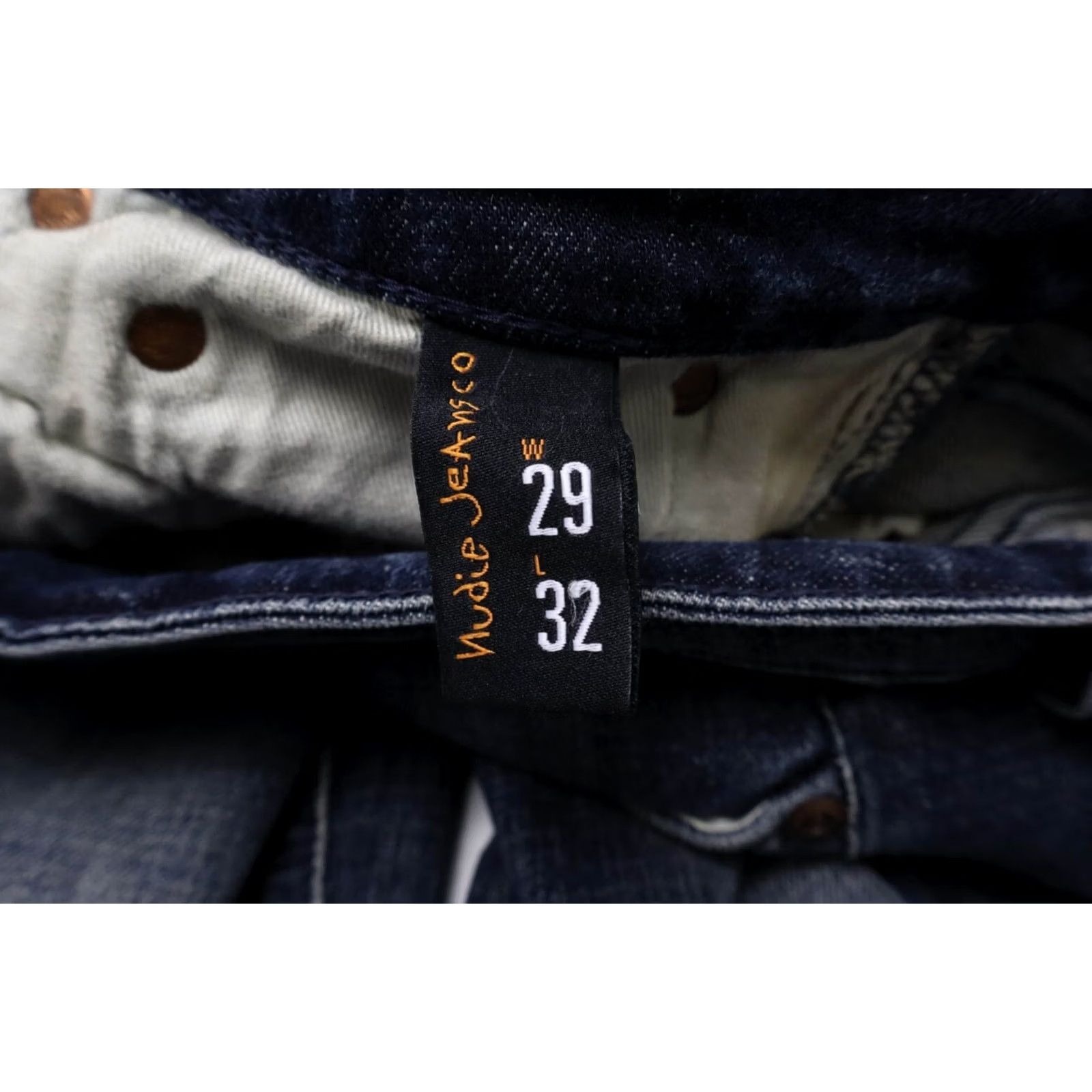 Vintage NUDIE Skinny Lin Navy Lightning Jeans Men's W29/L32 Blue Faded Whiskered Zip Fly Size US 29 - 6 Thumbnail