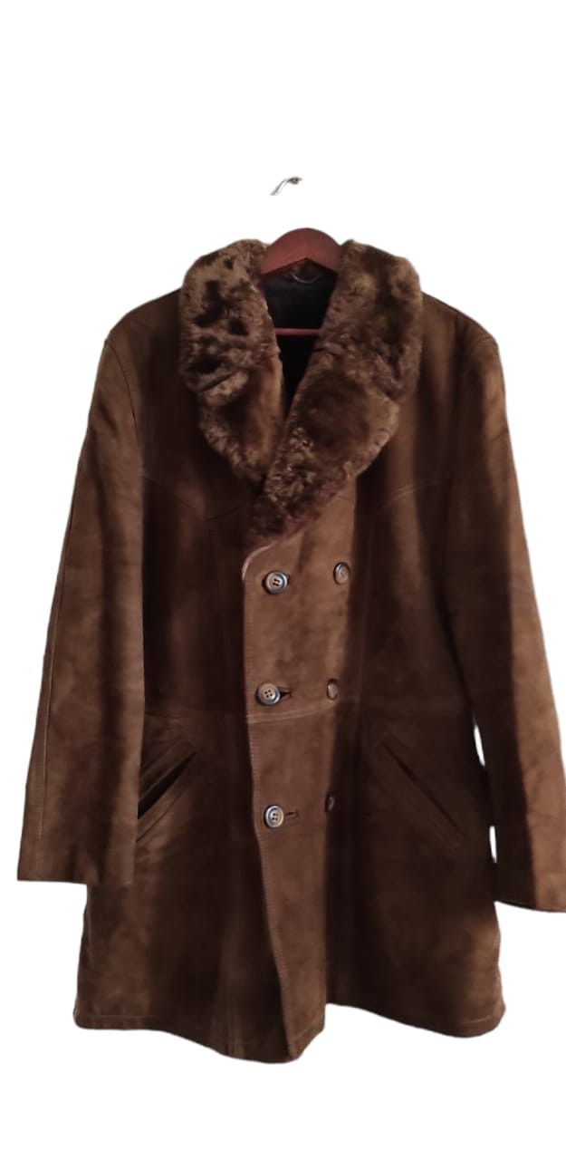 Genuine Suede Sheepskin Brown Leather Shearling Coat