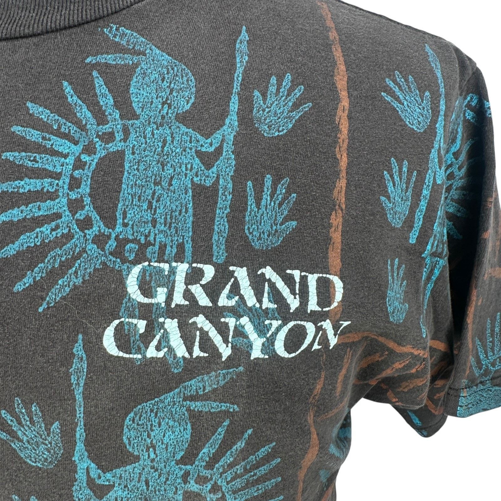 Jerzees Vintage Grand Canyon T-Shirt Mens Large Black Aztec AOP USA Size US L / EU 52-54 / 3 - 3 Thumbnail
