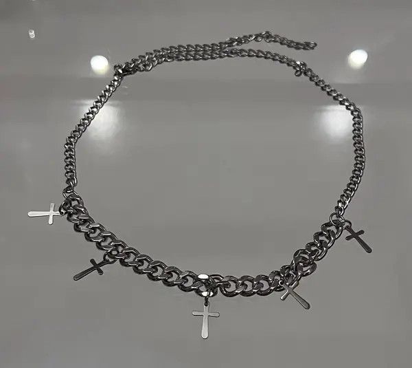 Jewelry Silver Chain Necklace with Cross Charms Size ONE SIZE - 5 Thumbnail