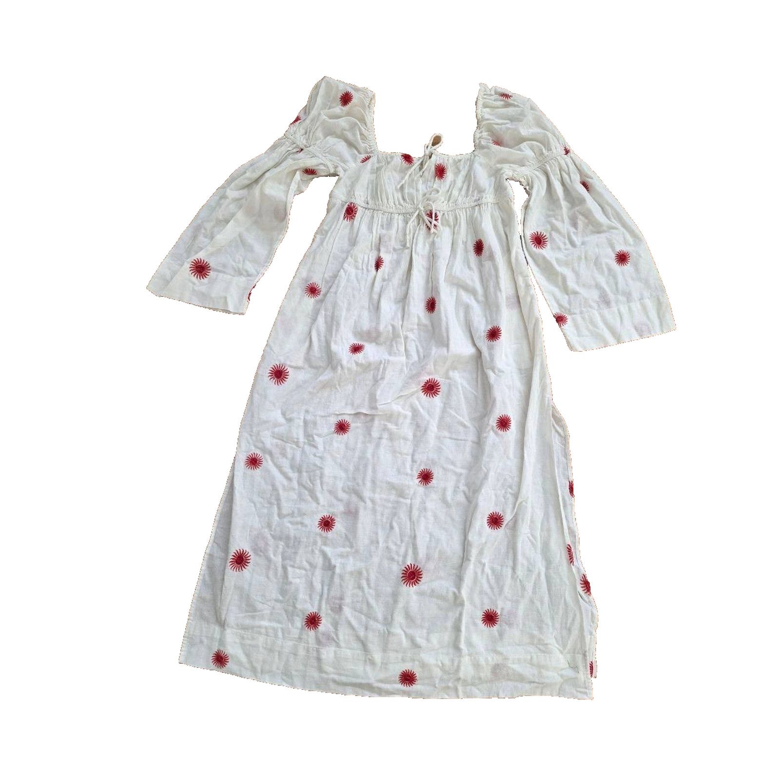 Free People Free People Emory Embroidered Dress White/Red S/P A001147 Size S / US 4 / IT 40 - 3 Thumbnail