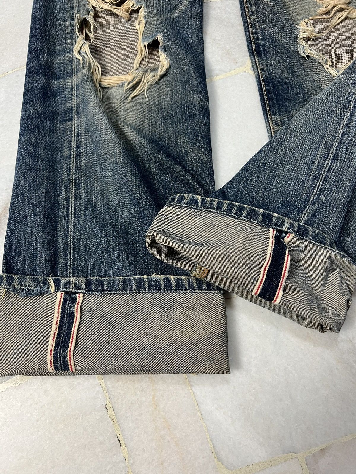 Edwin 💥INSANE💥 Vintage 90’s Edwin 505x Distressed Selvedge Jeans Size US 28 / EU 44 - 16 Thumbnail