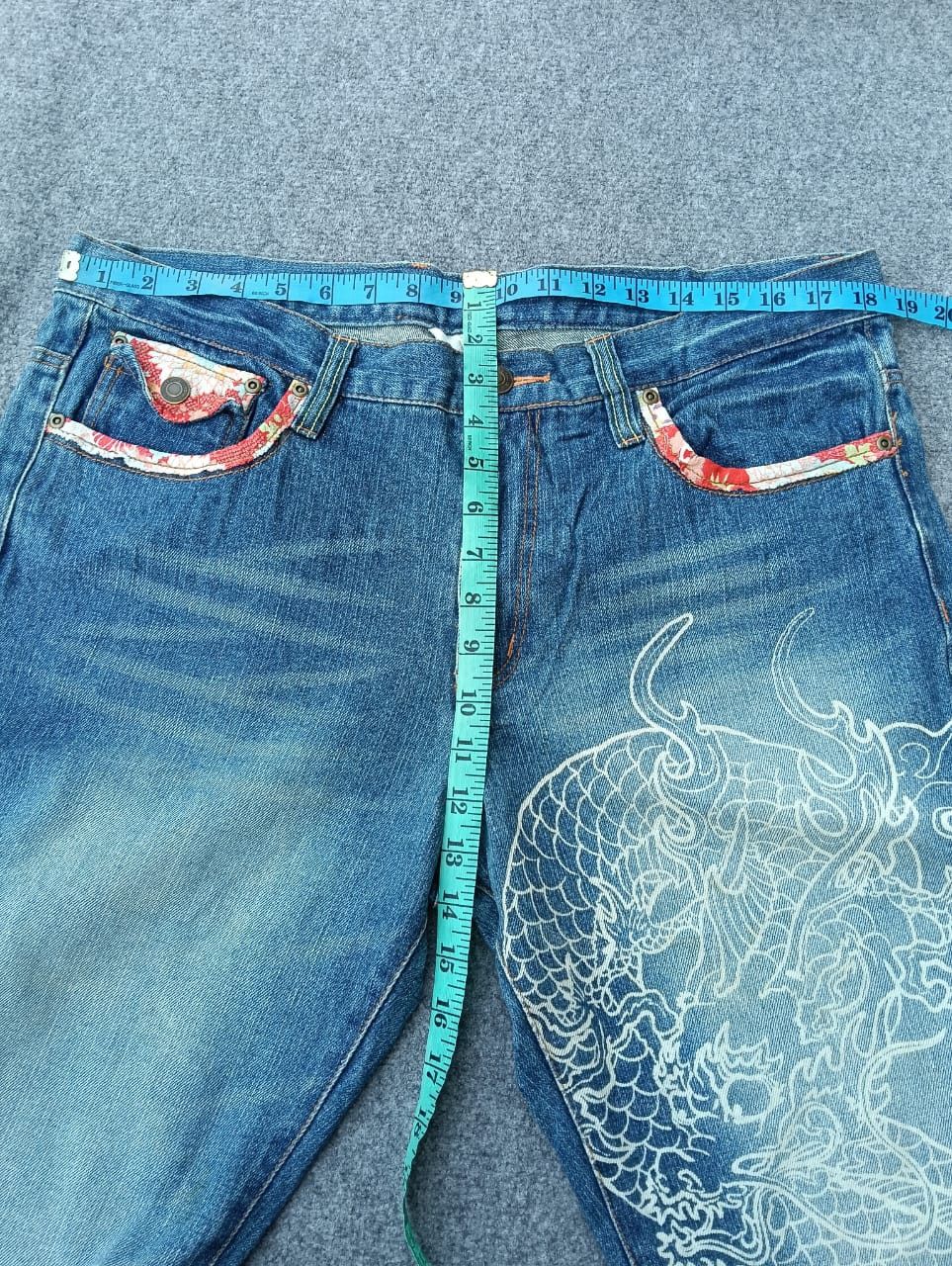 Karakuri Tamashii Japanese Brand Dragon & Great Wave Embroidered Denim Jeans. Size US 36 / EU 52 - 4 Thumbnail