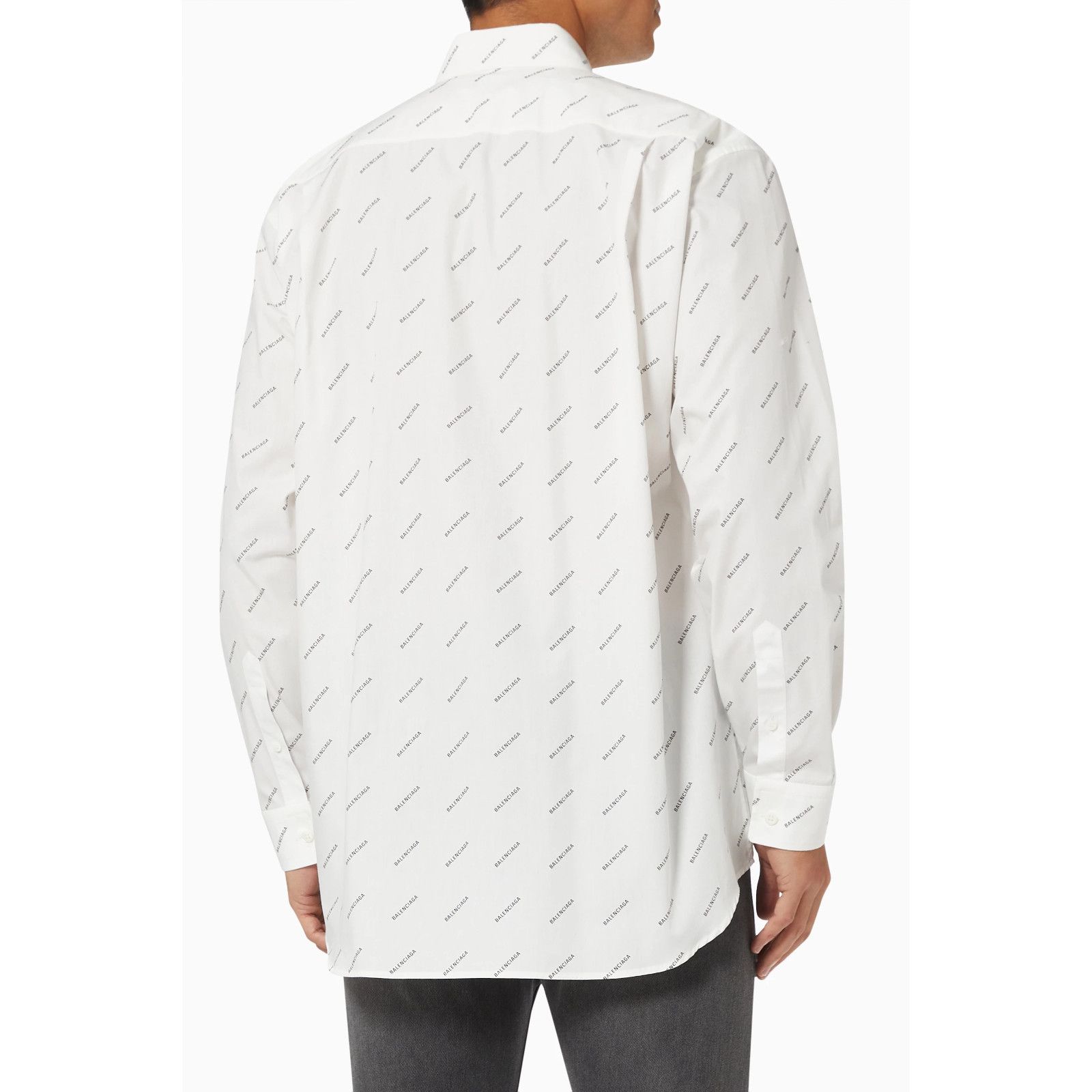 Balenciaga Balenciaga White Black All Over Logo Long Sleeve Button Up Size US M / EU 48-50 / 2 - 18 Thumbnail