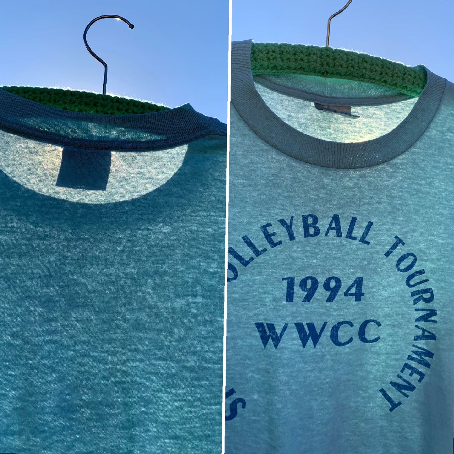Vintage vintage 1994 WWCC Spring Volleyball Tournament t shirt single stitch XL blue Oneita Power/50 plus graphic print Men T-Shirt 90s Sports Size US XL / EU 56 / 4 - 3 Thumbnail