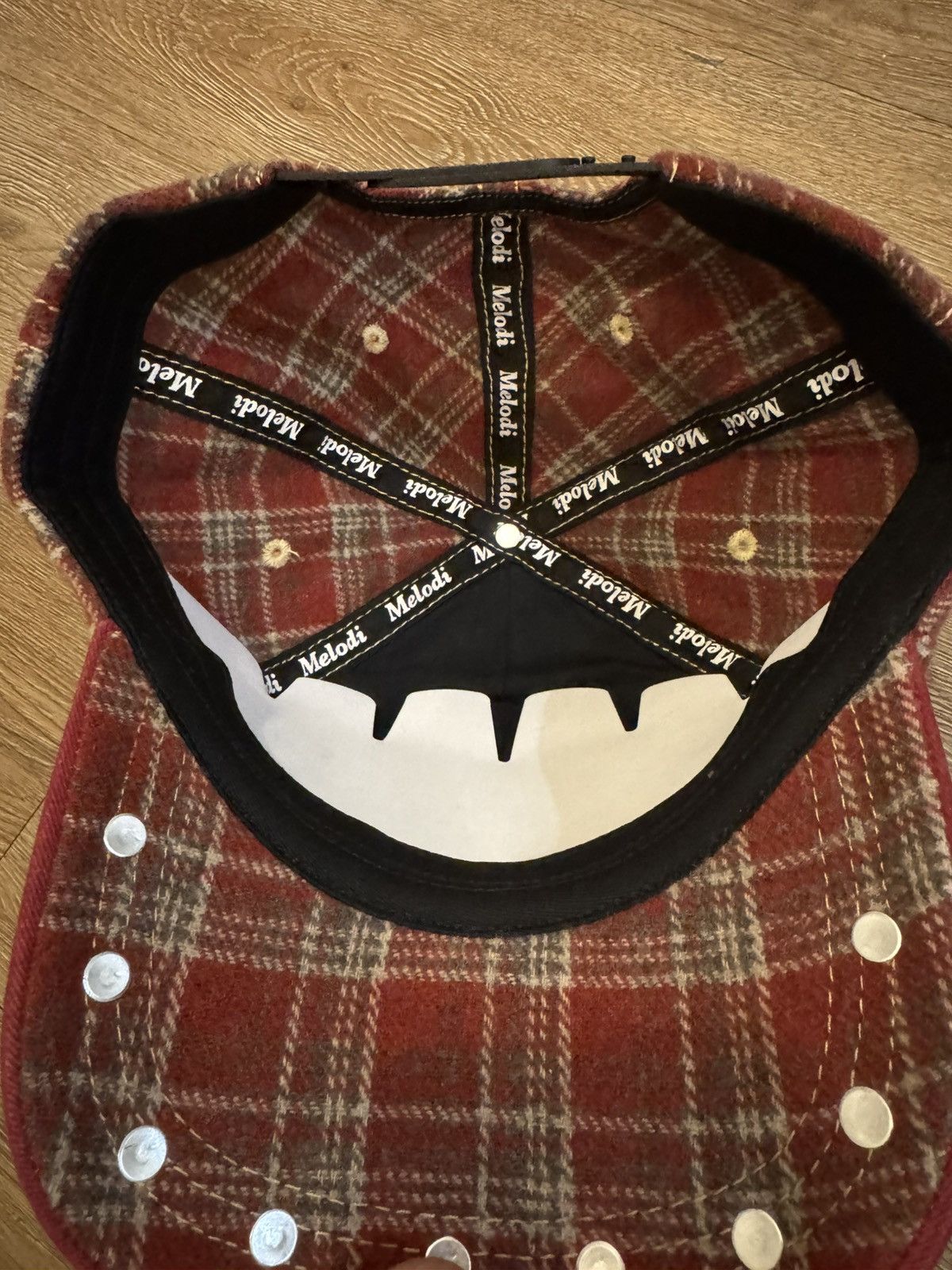 EC Melodi Red Plaid Star Studded Hat