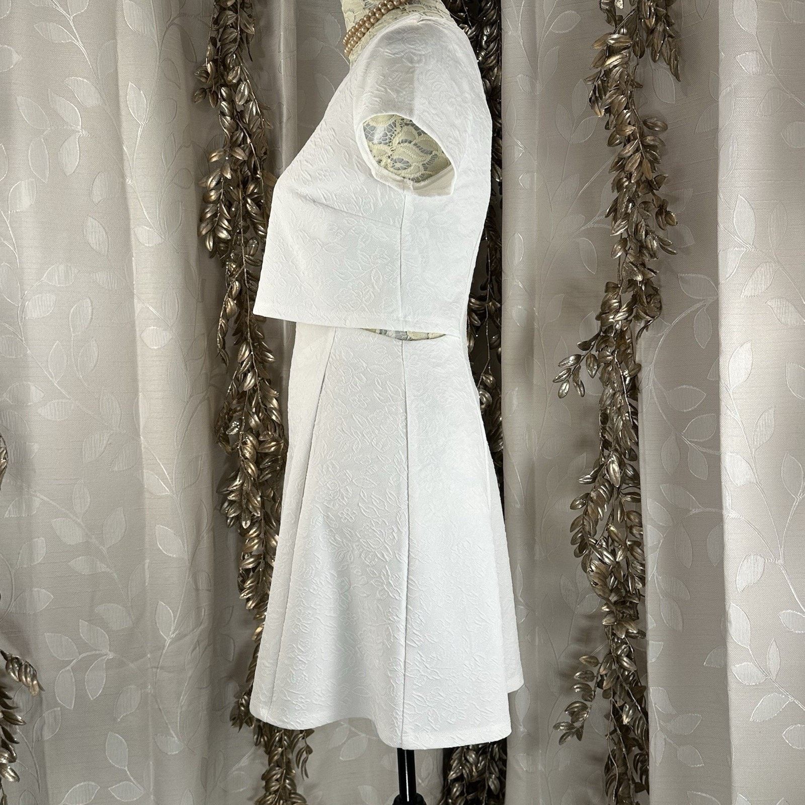 Other Hem & Thread White Jacquard Textured Fit & Flare Dress Small Size S / US 4 / IT 40 - 4 Thumbnail