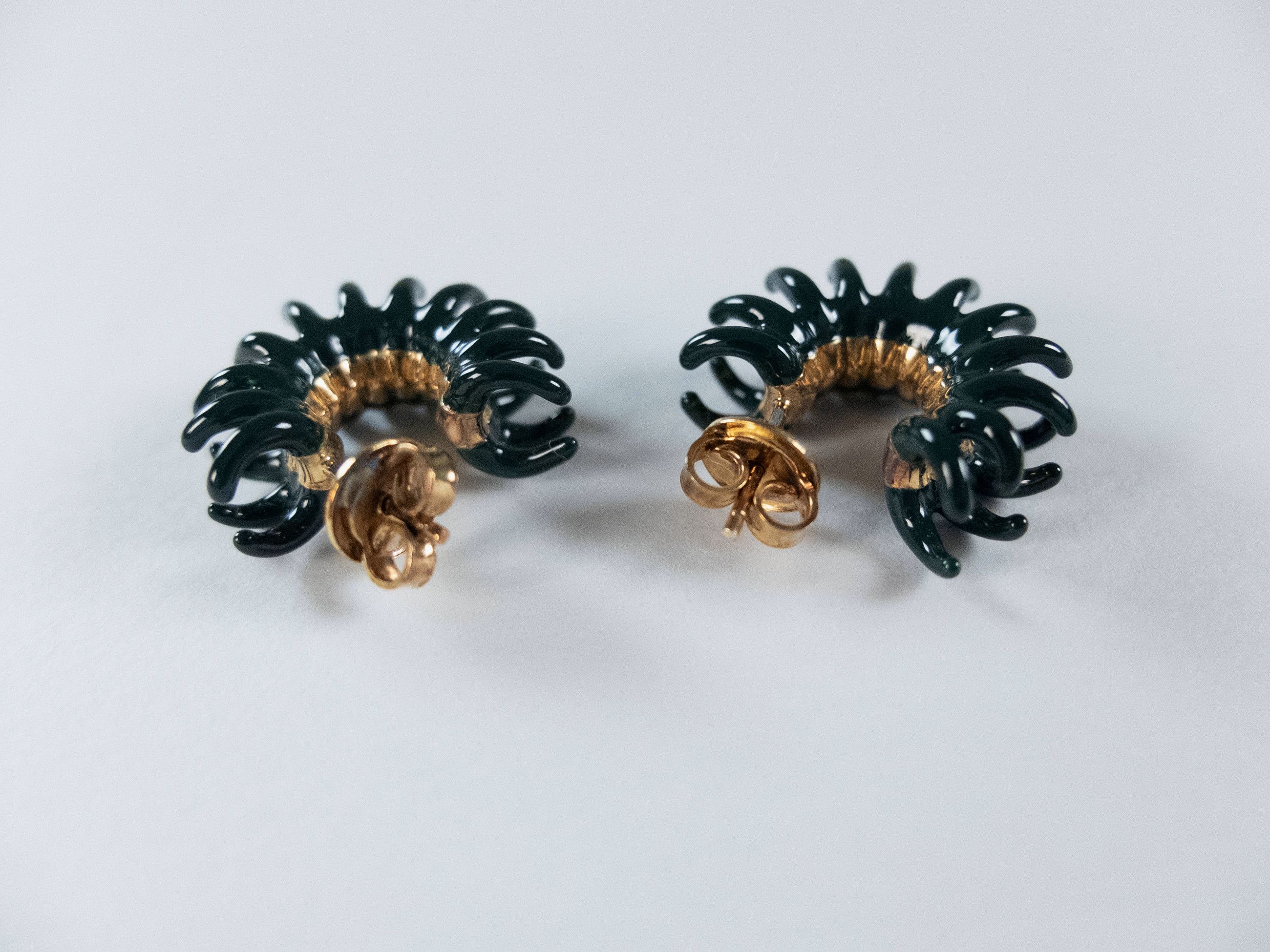 Bottega Veneta BOTTEGA VENETA Spine dark green enameled hoop earrings q Size ONE SIZE - 5 Thumbnail