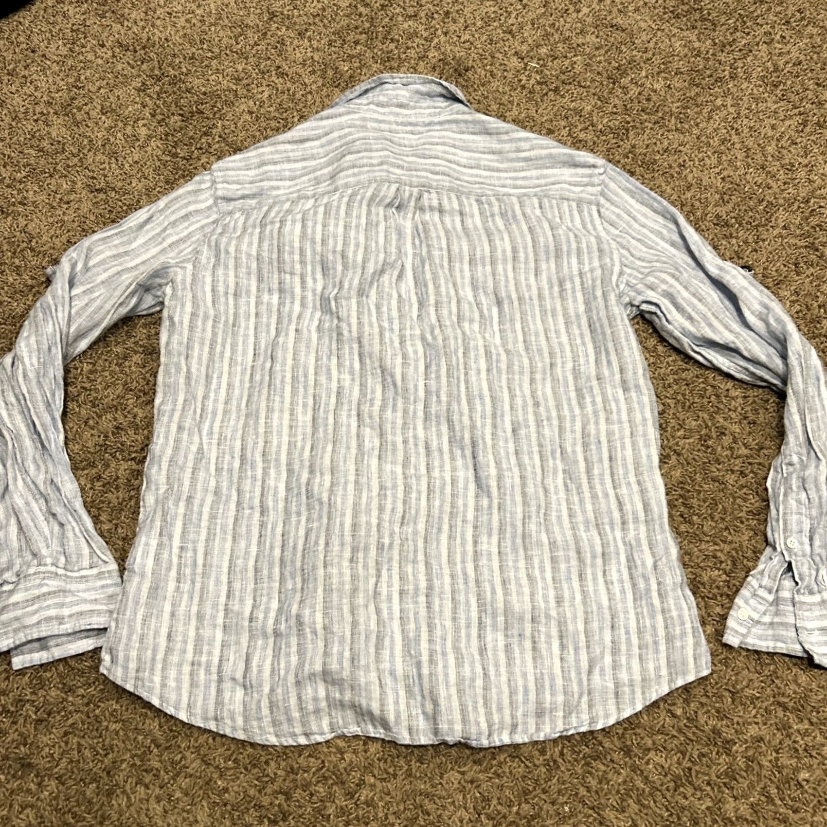 Murano Murano Shirt Mens L Blue Striped Long Sleeve Button-Up Collared Linen Geometric Casual Top B1 Size US L / EU 52-54 / 3 - 3 Thumbnail