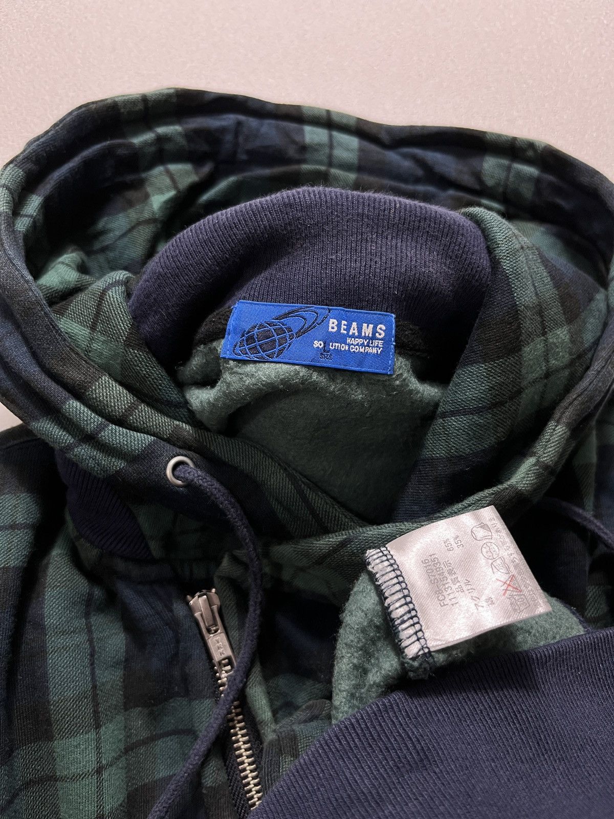 Beams Plus 2000's Beams Asymmetric Wire Hood Zip-Up Check Hooded Jacket Size US L / EU 52-54 / 3 - 9 Thumbnail